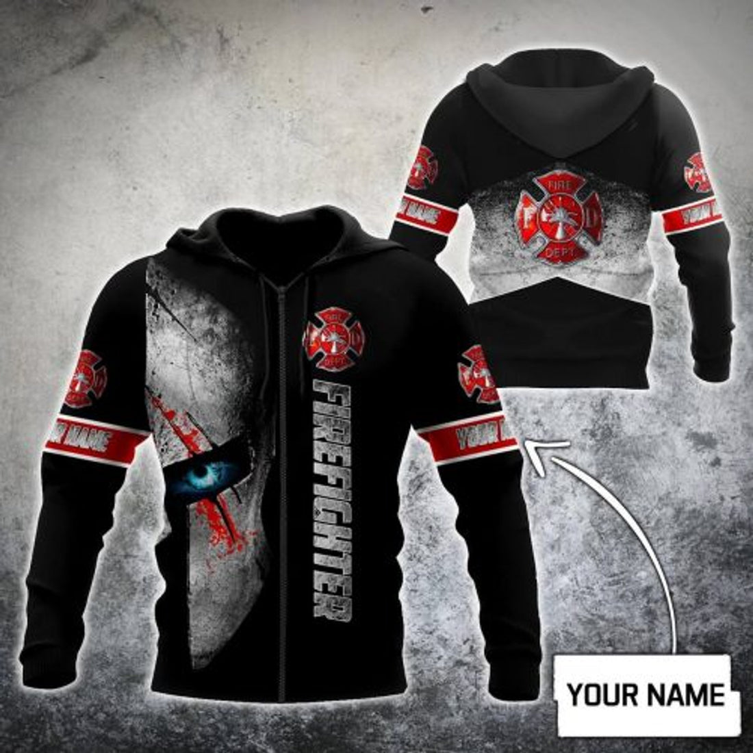 FUNSTUFFPRINT Personalized Black Firefighter 3D Hoodie and Zip Hoodie