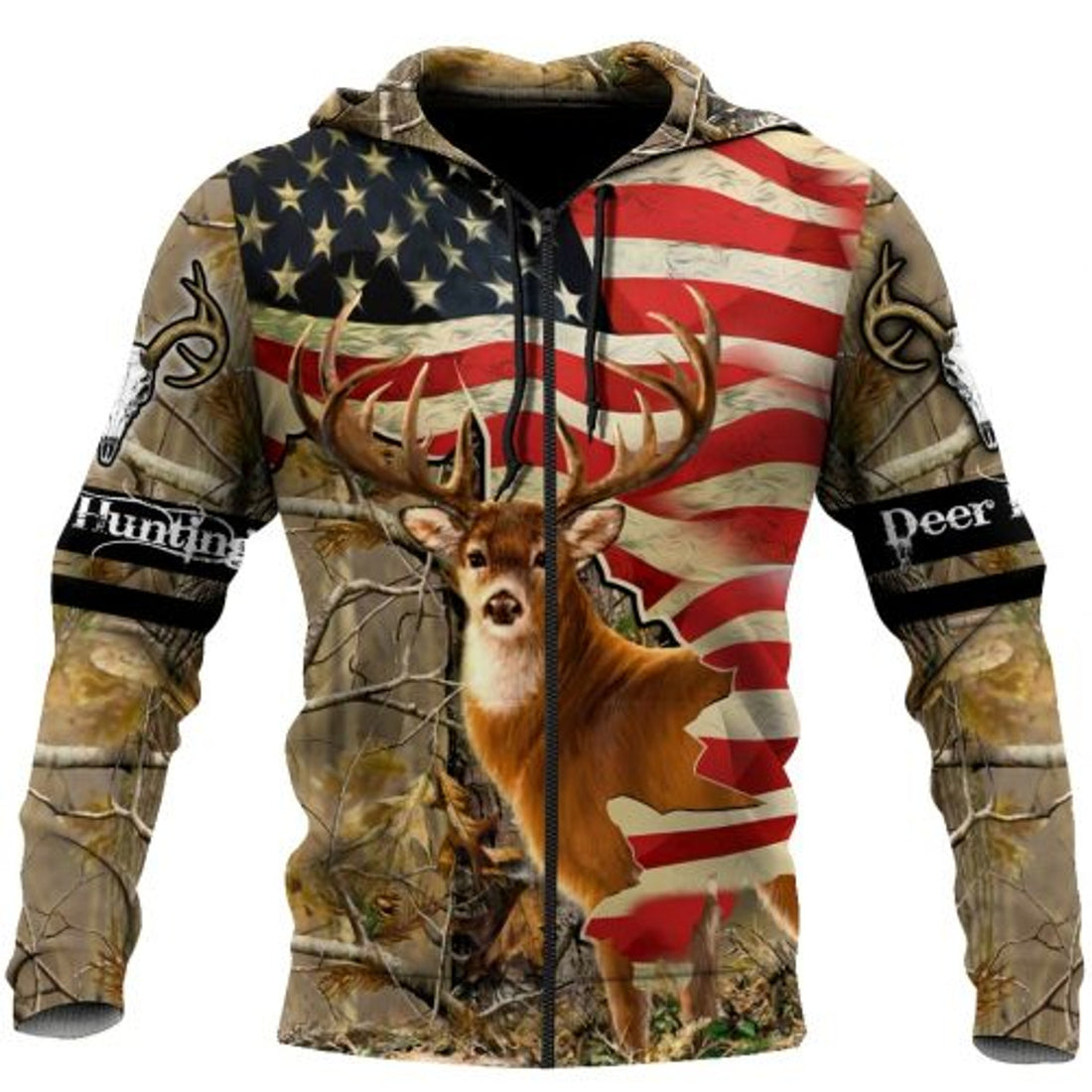 FUNSTUFFPRINT Deer Hunting 3D Hoodie America Flag 3D Hoodie and Zip Hoodie