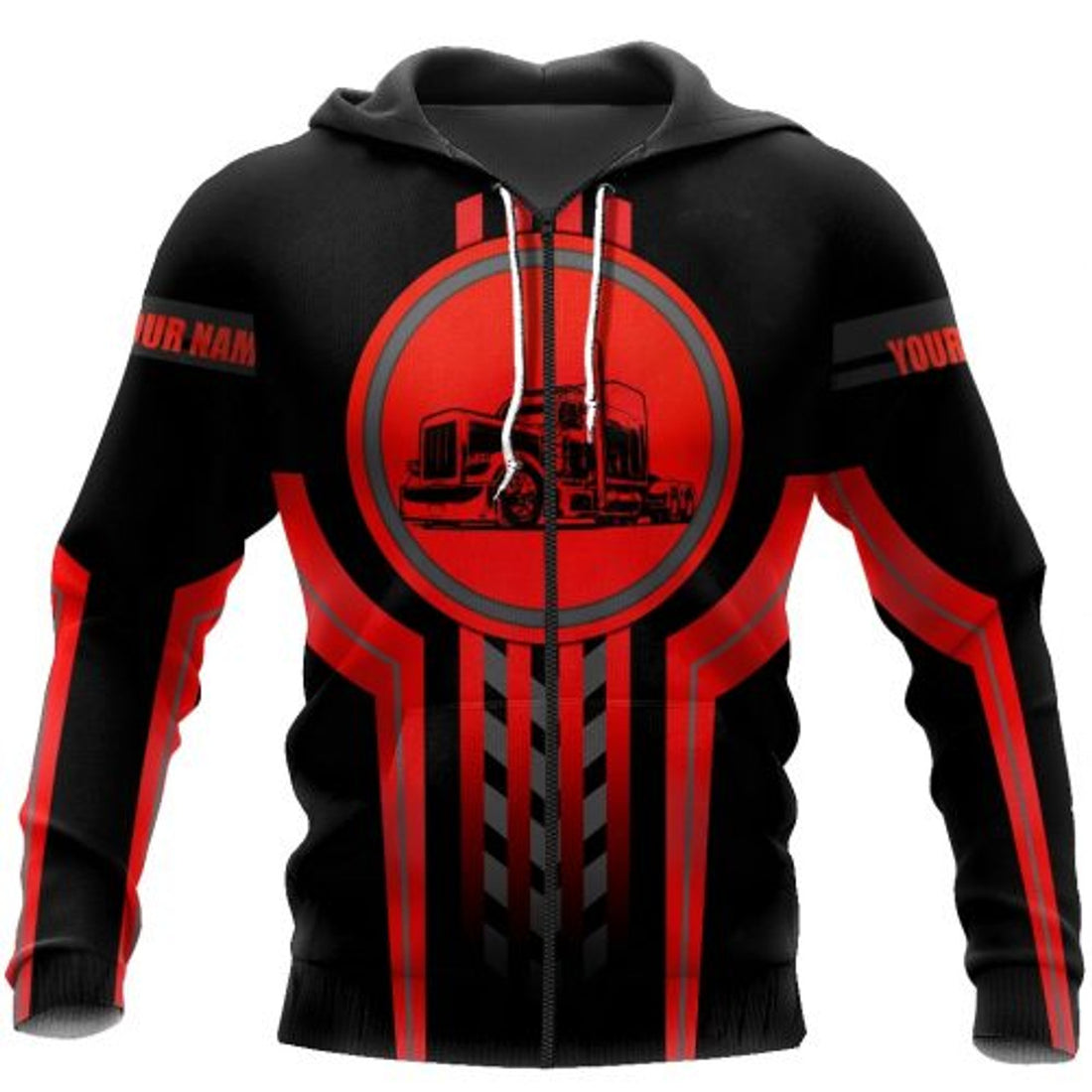 FUNSTUFFPRINT Personalized Trucker 3D Hoodie Black And Red 3D Hoodie and Zip Hoodie