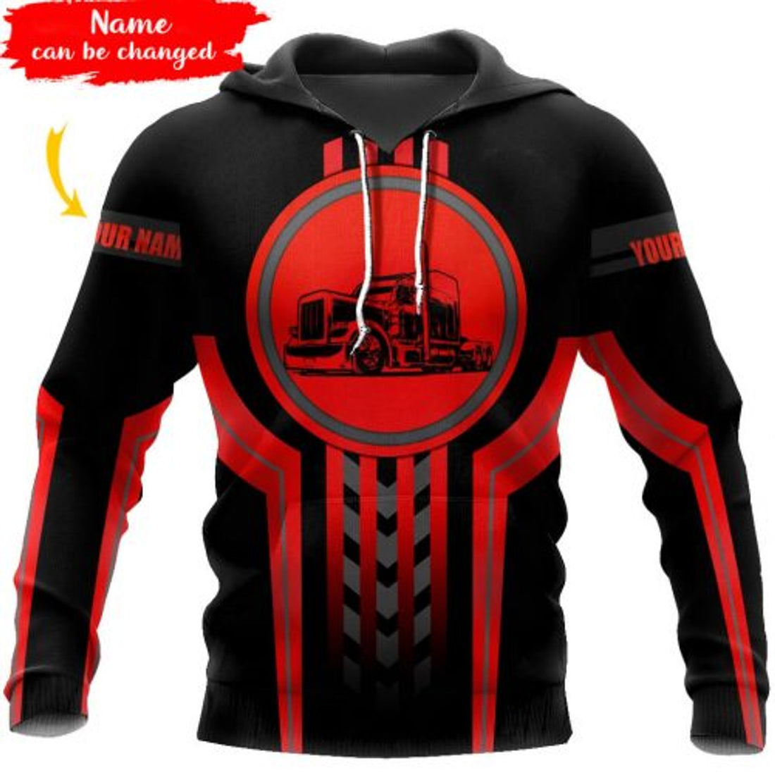 FUNSTUFFPRINT Personalized Trucker 3D Hoodie Black And Red 3D Hoodie and Zip Hoodie