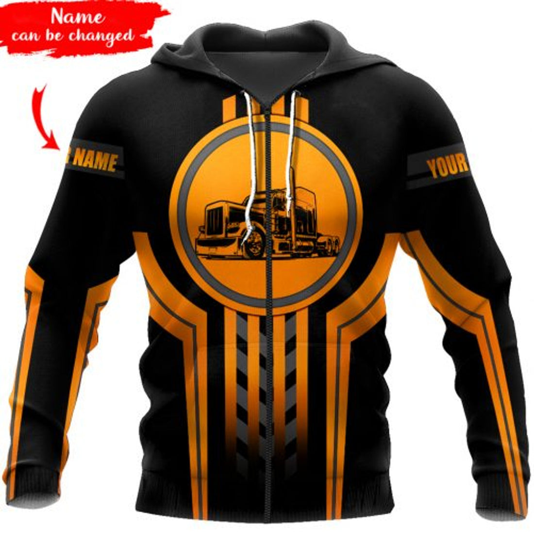 FUNSTUFFPRINT Personalized Trucker 3D Hoodie Black And Orange 3D Hoodie and Zip Hoodie