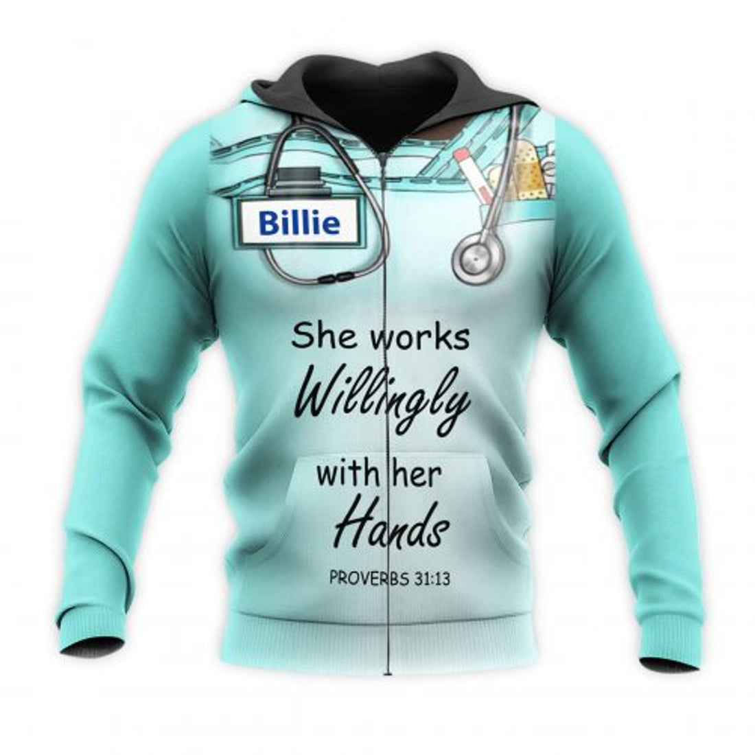 FUNSTUFFPRINT Personalized Nurse 3D Hoodie She Works Willingly With Her Hands 3D Hoodie and Zip Hoodie