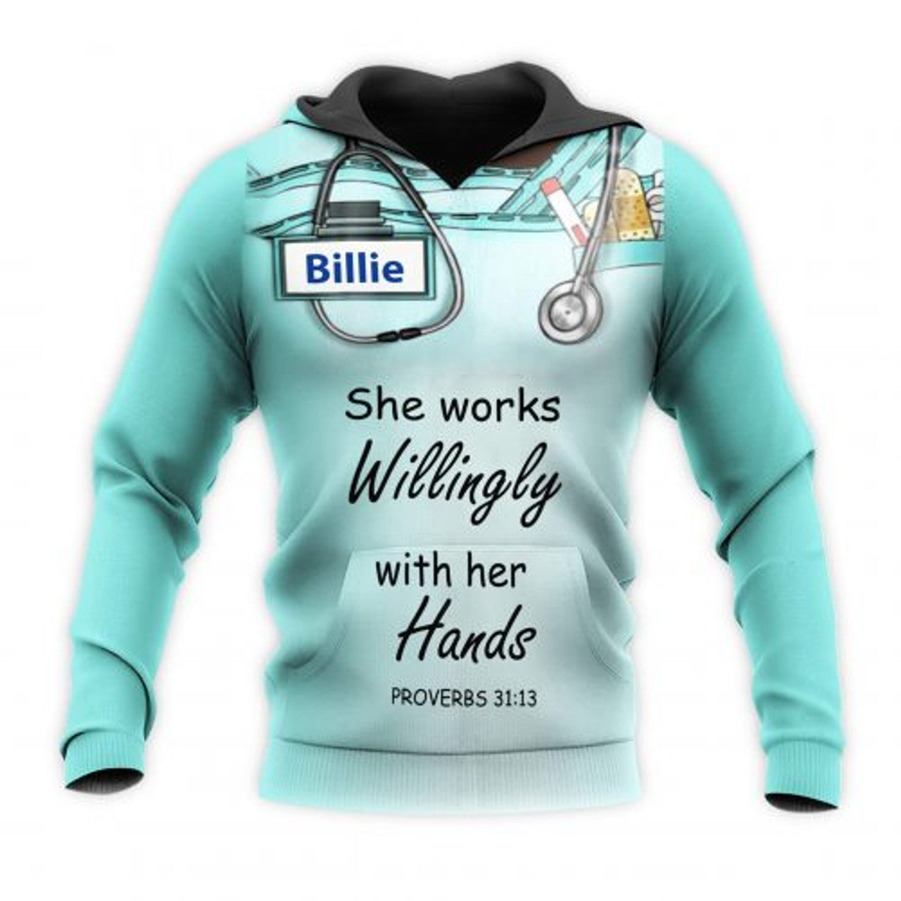 FUNSTUFFPRINT Personalized Nurse 3D Hoodie She Works Willingly With Her Hands 3D Hoodie and Zip Hoodie