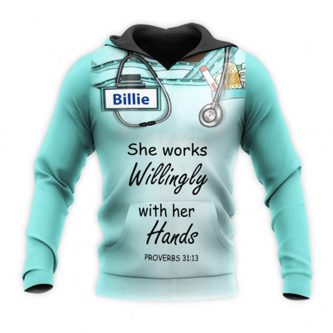 FUNSTUFFPRINT Personalized Nurse 3D Hoodie She Works Willingly With Her Hands 3D Hoodie and Zip Hoodie