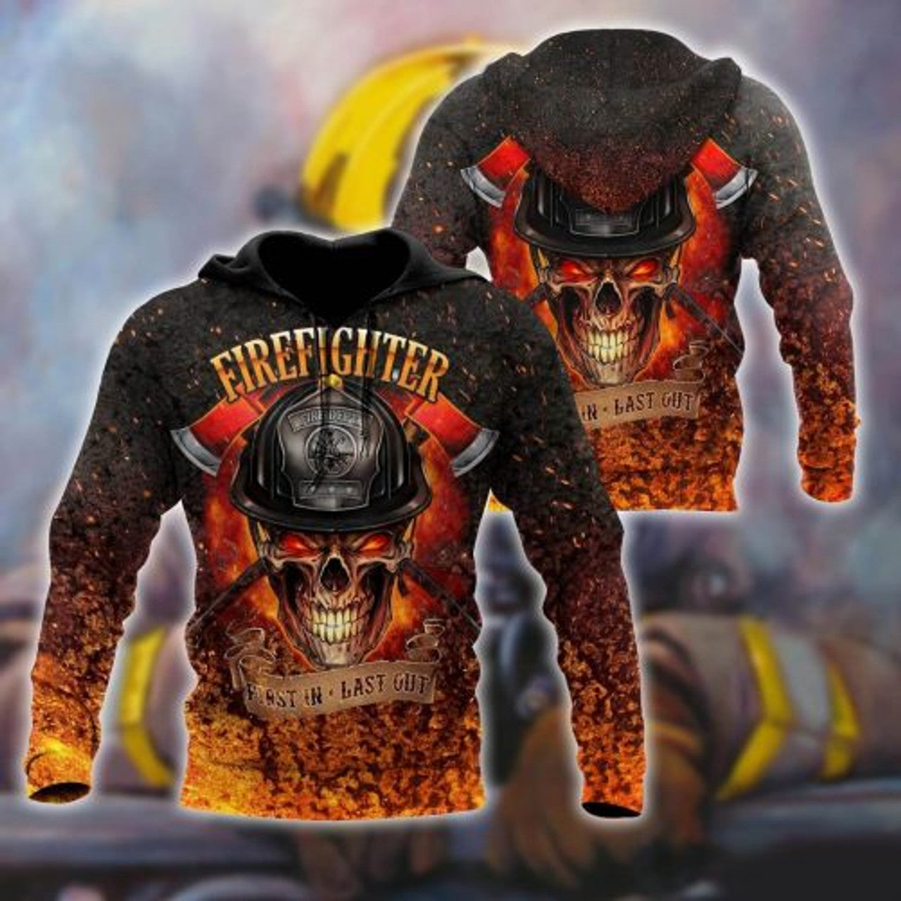 FUNSTUFFPRINT Firefighter Skull 3D Hoodie First In Last Out3D Hoodie and Zip Hoodie