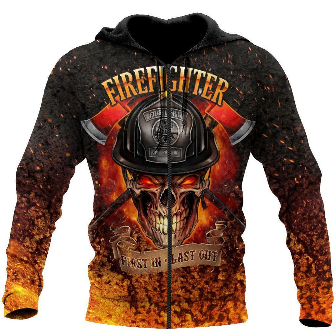 FUNSTUFFPRINT Firefighter Skull 3D Hoodie First In Last Out3D Hoodie and Zip Hoodie