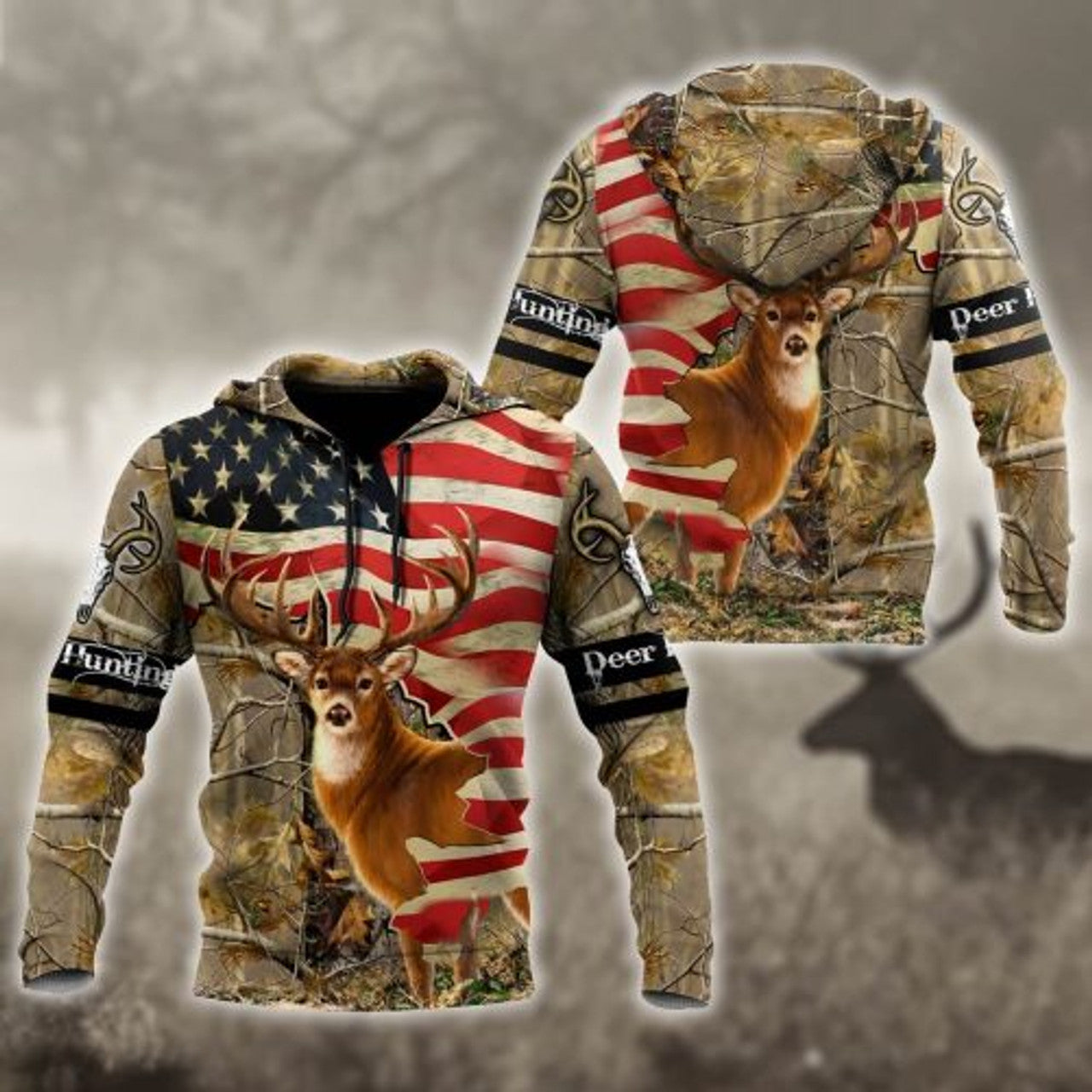 FUNSTUFFPRINT Deer Hunting 3D Hoodie America Flag 3D Hoodie and Zip Hoodie