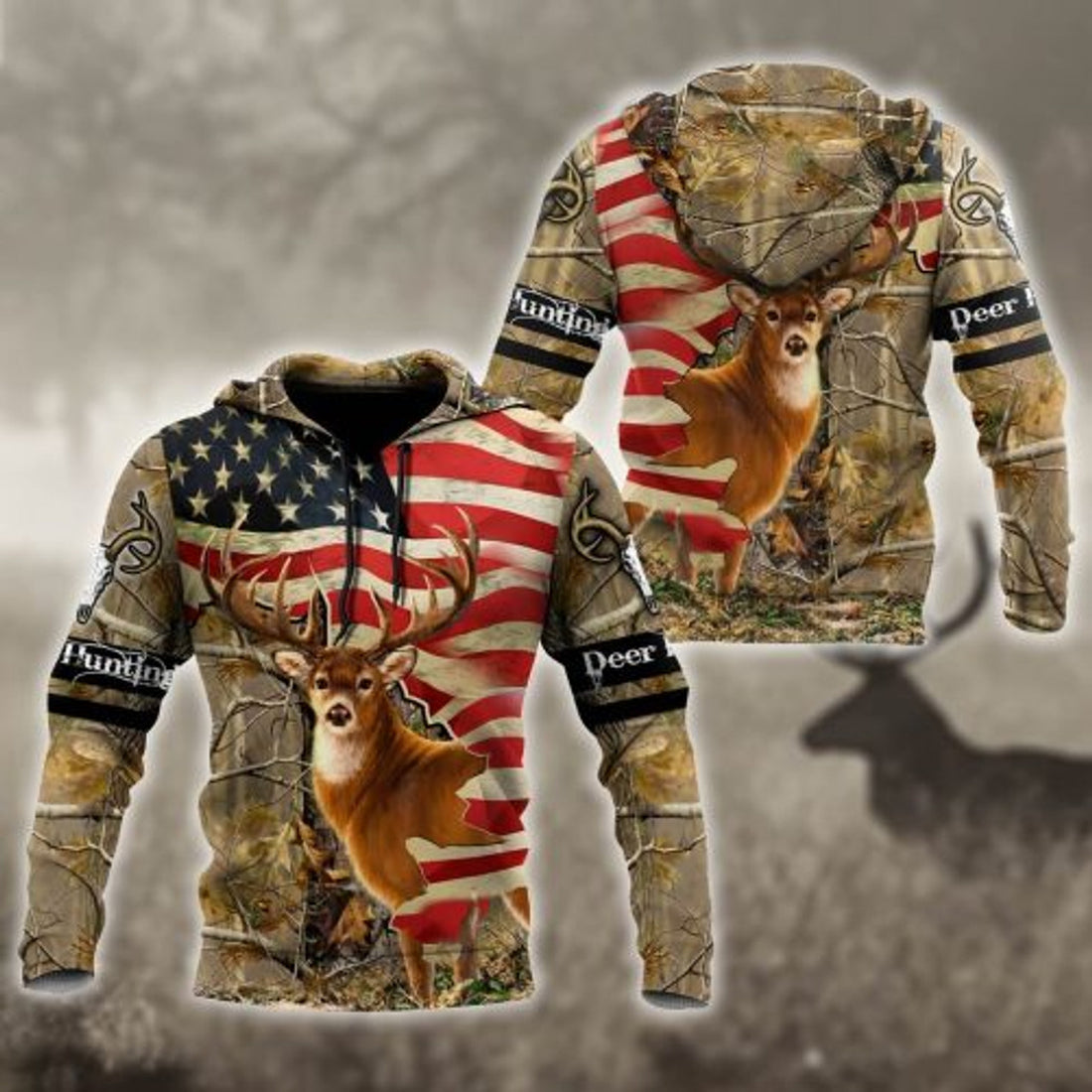 FUNSTUFFPRINT Deer Hunting 3D Hoodie America Flag 3D Hoodie and Zip Hoodie