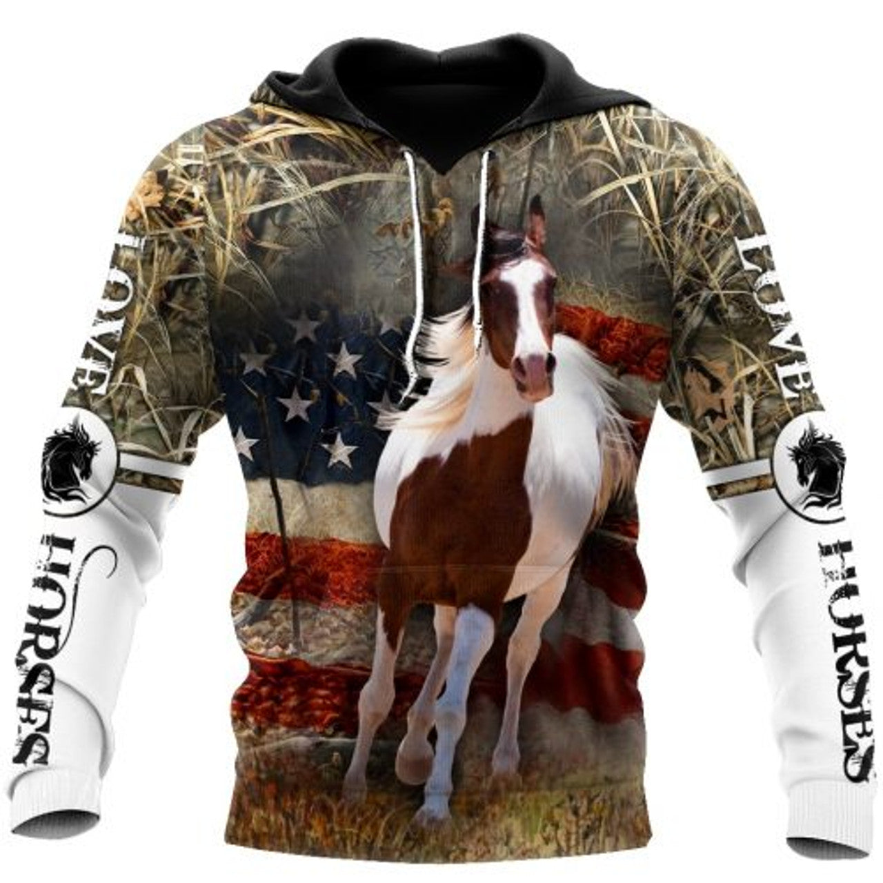 FUNSTUFFPRINT Horse 3D Hoodie For Men And Women Love Horse American Flag 3D Hoodie and Zip Hoodie