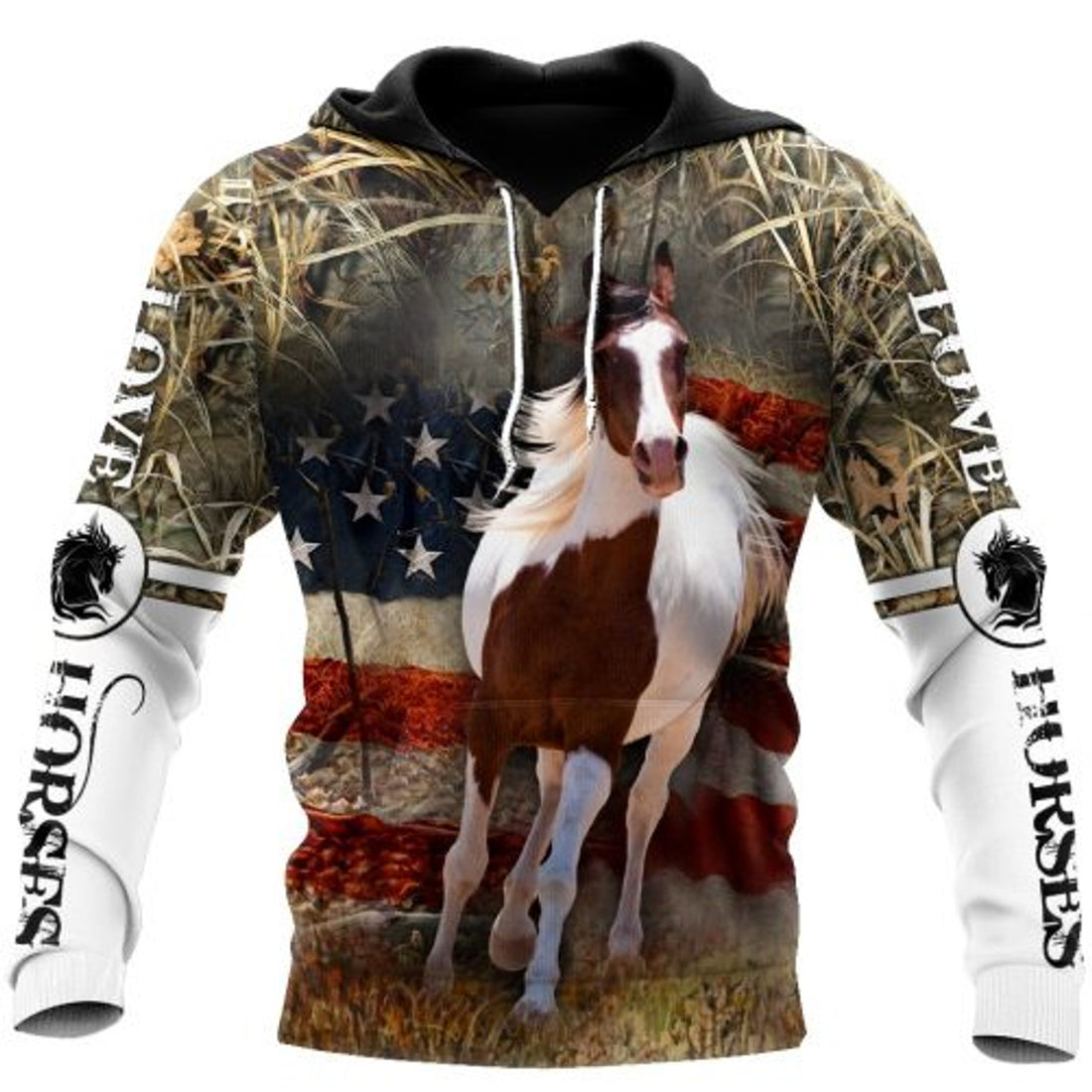 FUNSTUFFPRINT Horse 3D Hoodie For Men And Women Love Horse American Flag 3D Hoodie and Zip Hoodie