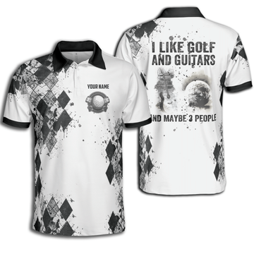 Personalized Golf Watercolor I Like Golf And Guitar And Maybe 3 People Polo Shirt For Men