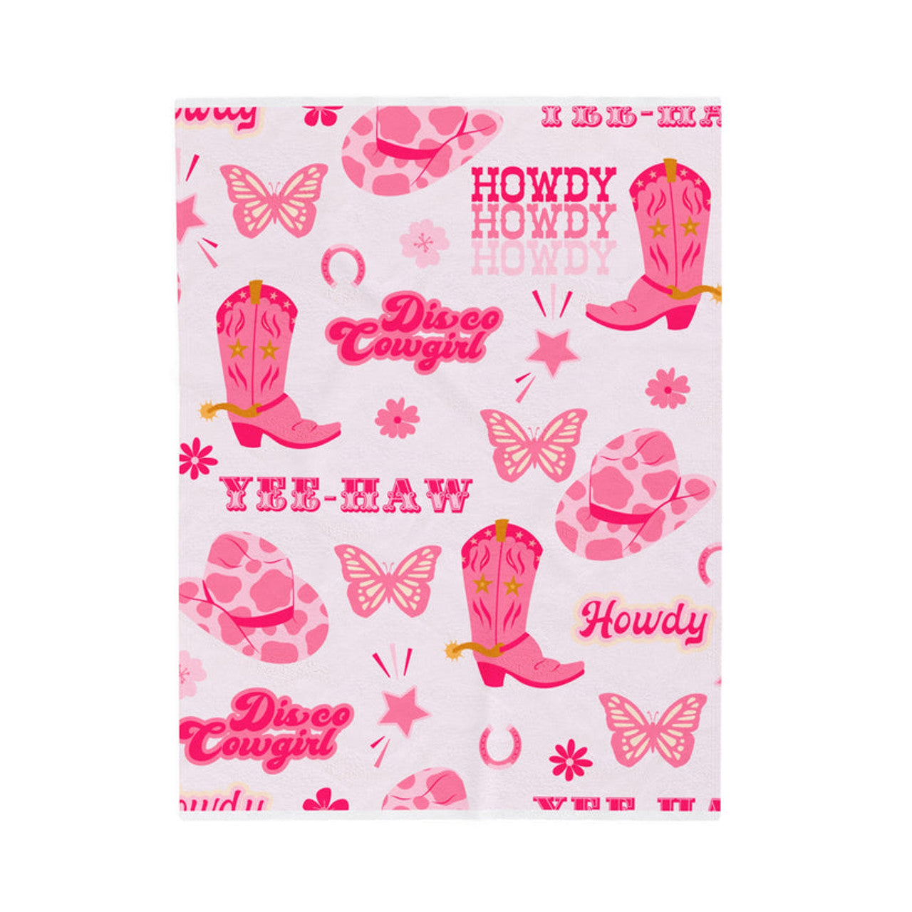 FUNSTUFFPRINT Plush Blanket - Yeehaw Howdy Pink Western Design