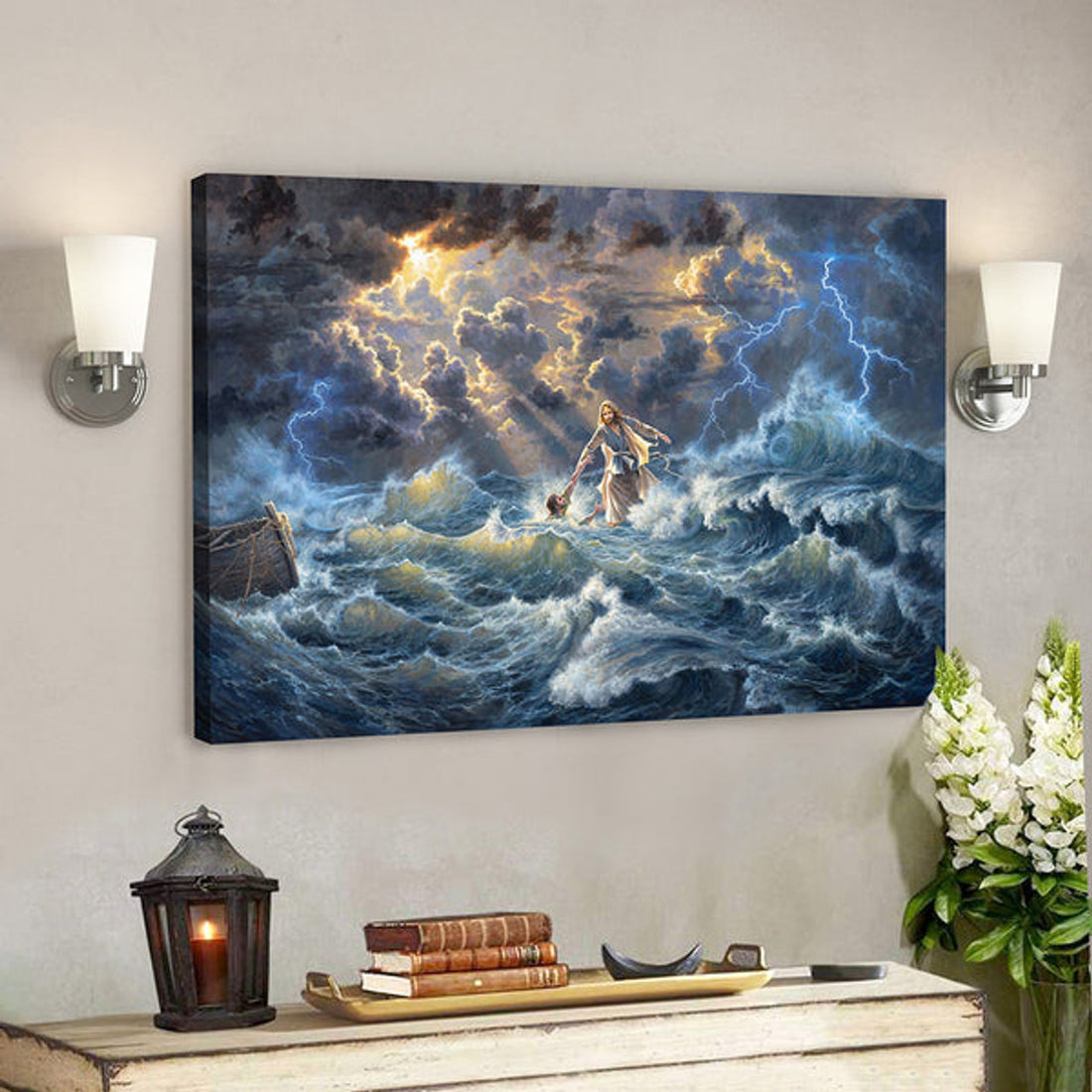 Jesus Canvas - Scripture Canvas Wall Art - Jesus Saves Peter From Drowning Canvas Poster 