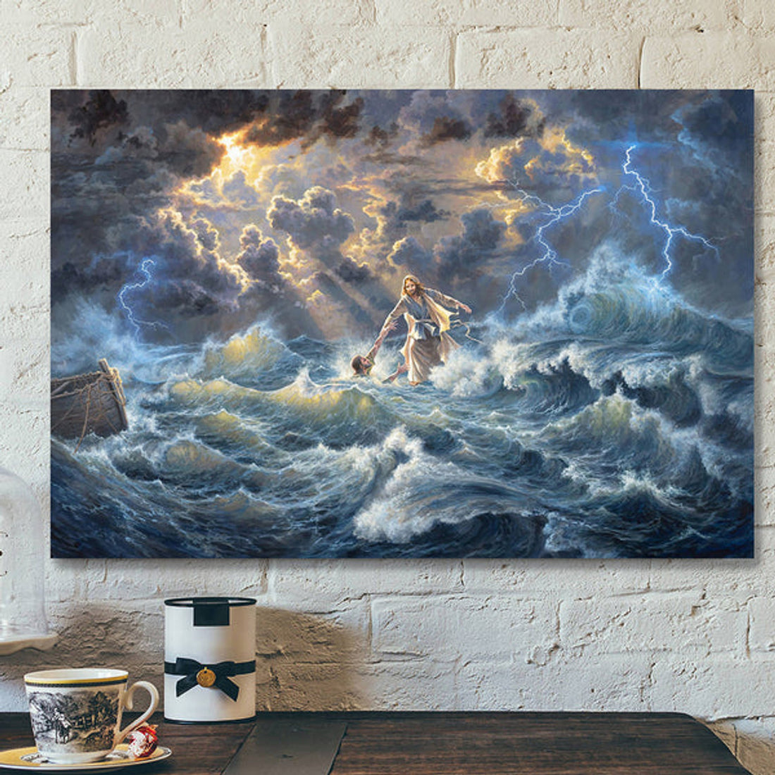 Jesus Canvas - Scripture Canvas Wall Art - Jesus Saves Peter From Drowning Canvas Poster 