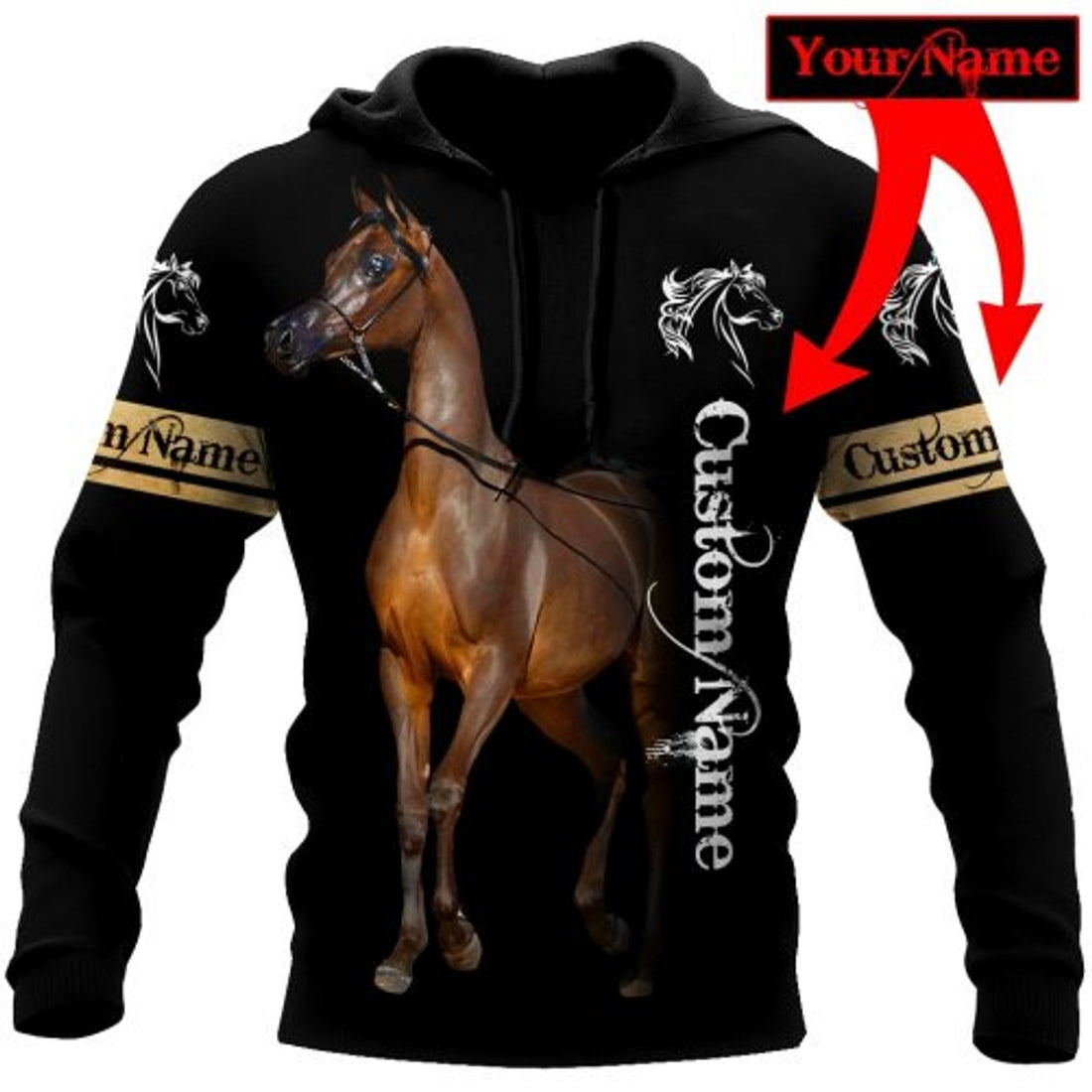 FUNSTUFFPRINT Personalized Arabian Horse 3D Hoodie and Zip Hoodie