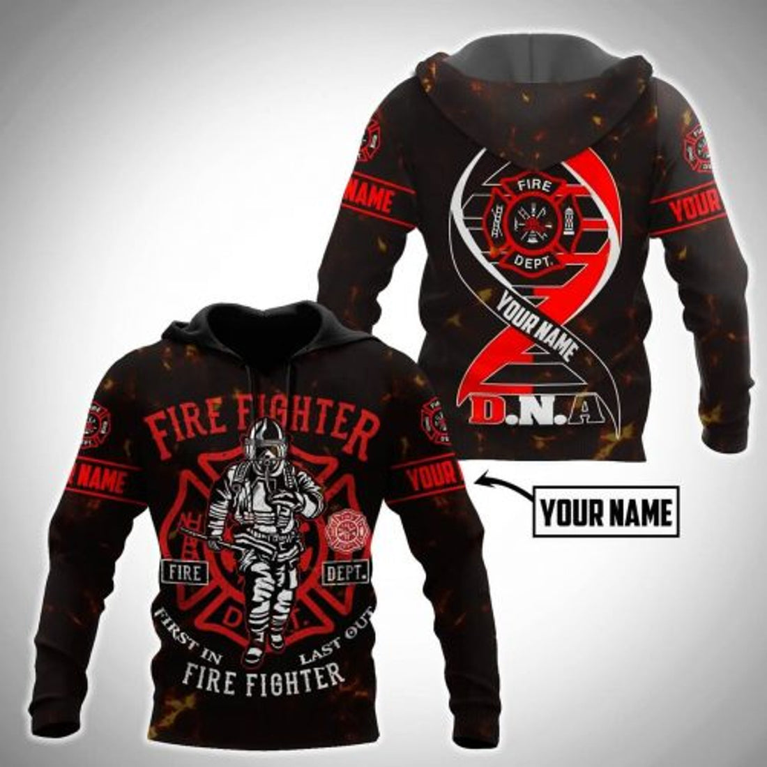 FUNSTUFFPRINT Personalized Firefighter 3D Hoodie First In Last Out 3D Hoodie and Zip Hoodie
