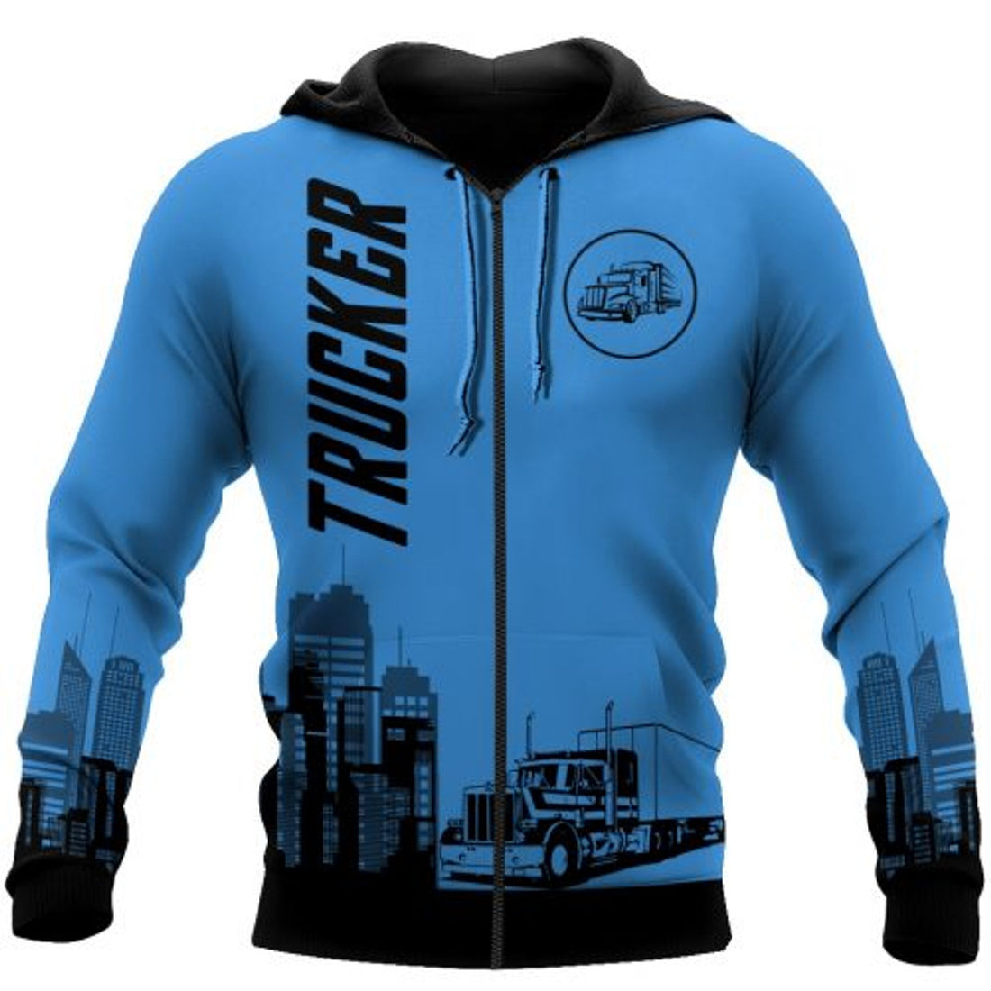 FUNSTUFFPRINT Trucker 3D Hoodie For Men And Women Blue 3D Hoodie and Zip Hoodie