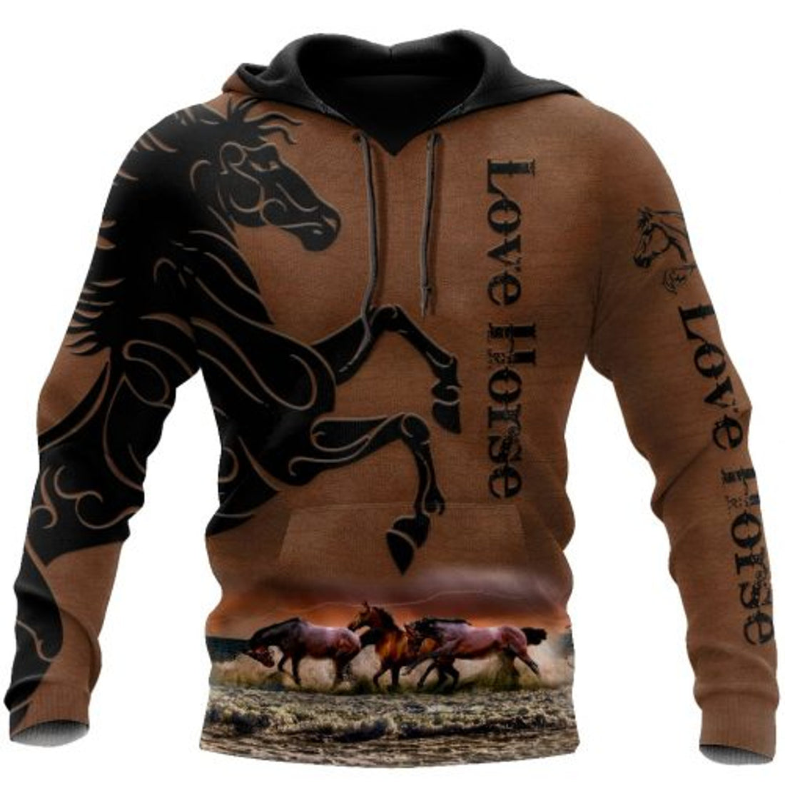 FUNSTUFFPRINT Black Horse 3D Hoodie Love Horse 3D Hoodie and Zip Hoodie