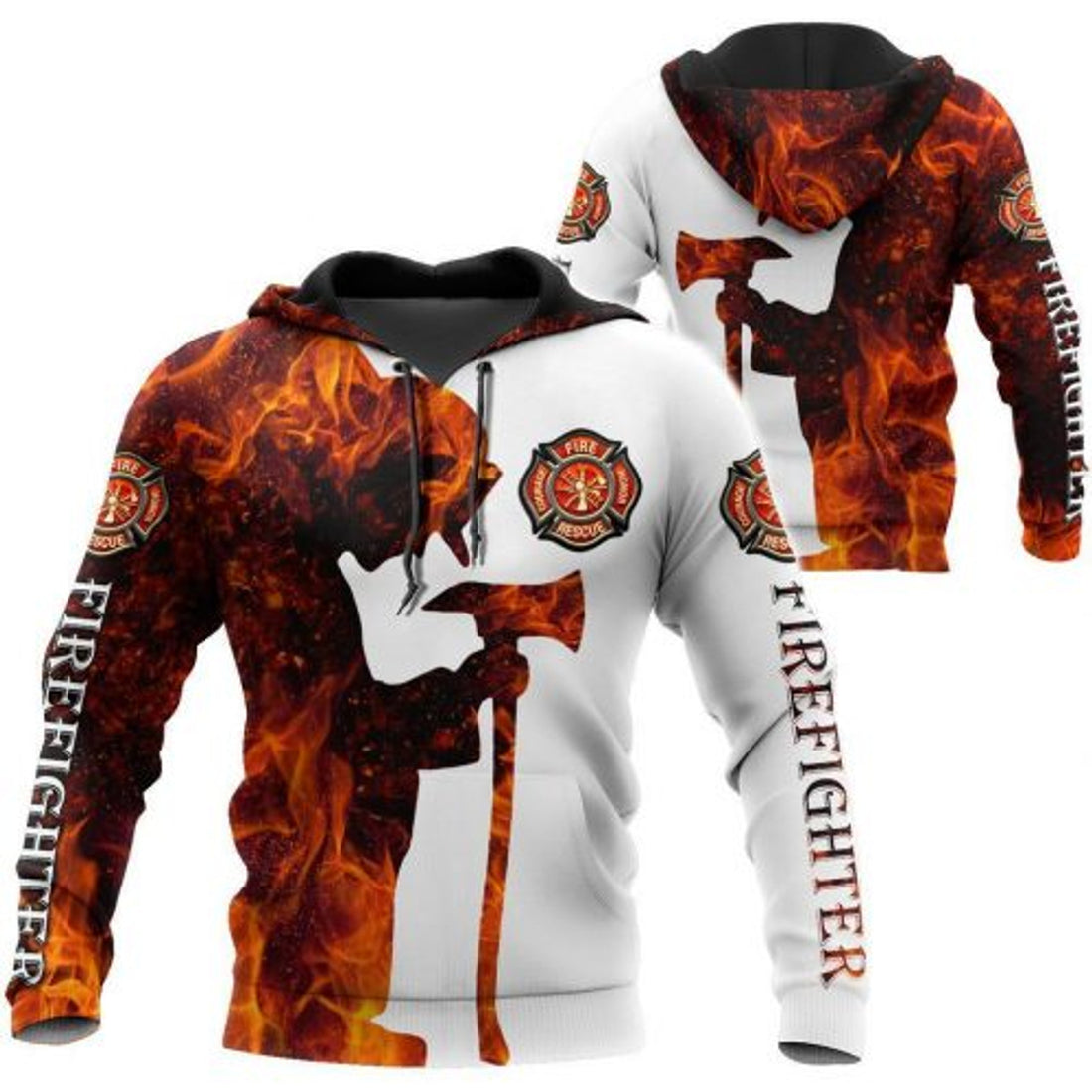 FUNSTUFFPRINT Firefighter 3D Hoodie Courage Honor Fire Rescue 3D Hoodie and Zip Hoodie