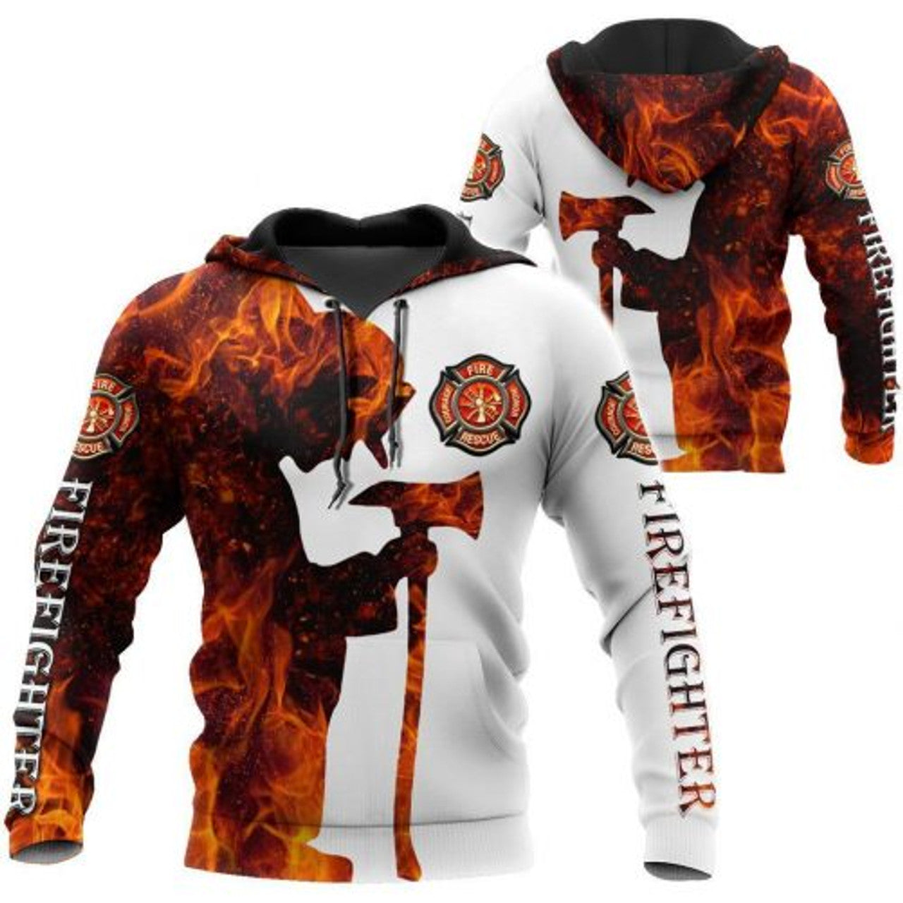 FUNSTUFFPRINT Firefighter 3D Hoodie Courage Honor Fire Rescue 3D Hoodie and Zip Hoodie