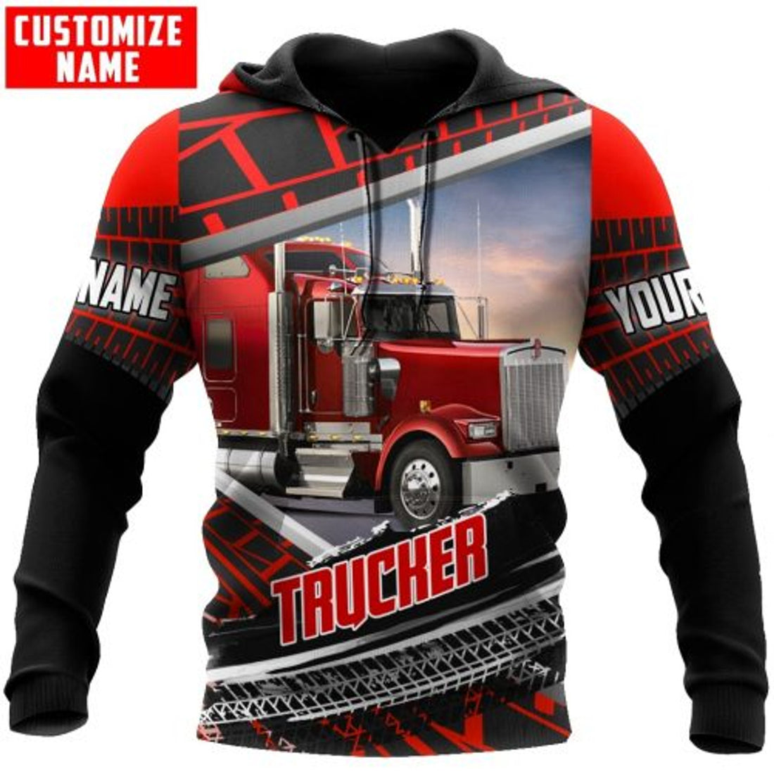 FUNSTUFFPRINT Pesonalized Trucker 3D Hoodie Red Truck 3D Hoodie and Zip Hoodie