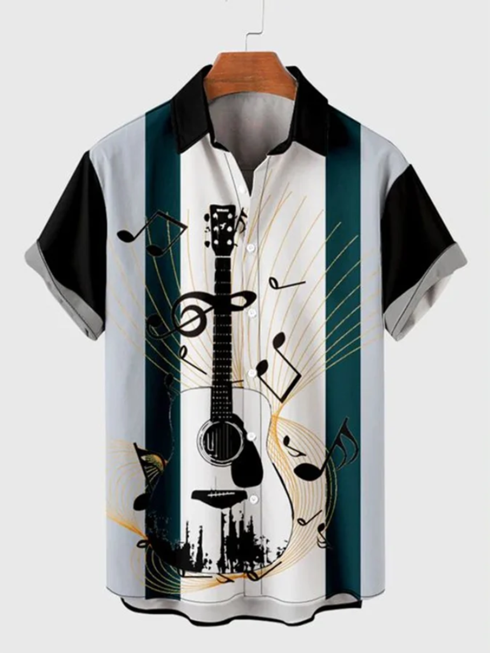 Music Element Fashion Print Short-Sleeved Lapel hawaiian Shirt for men and women