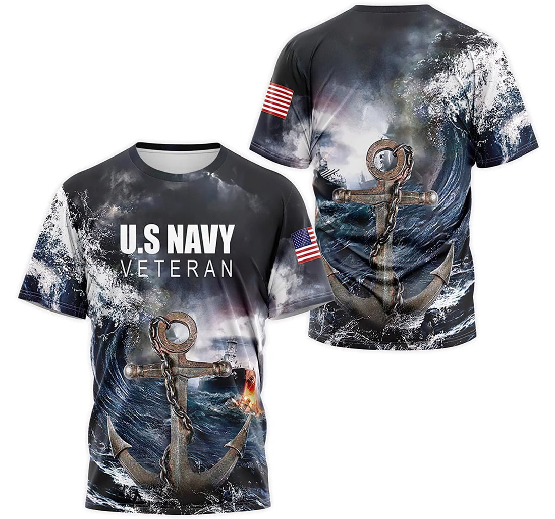 FUNSTUFFPRINT Personalized T-Shirt, Hoodie - Us Navy Veteran Anchor Wave 2 3D T-shirt