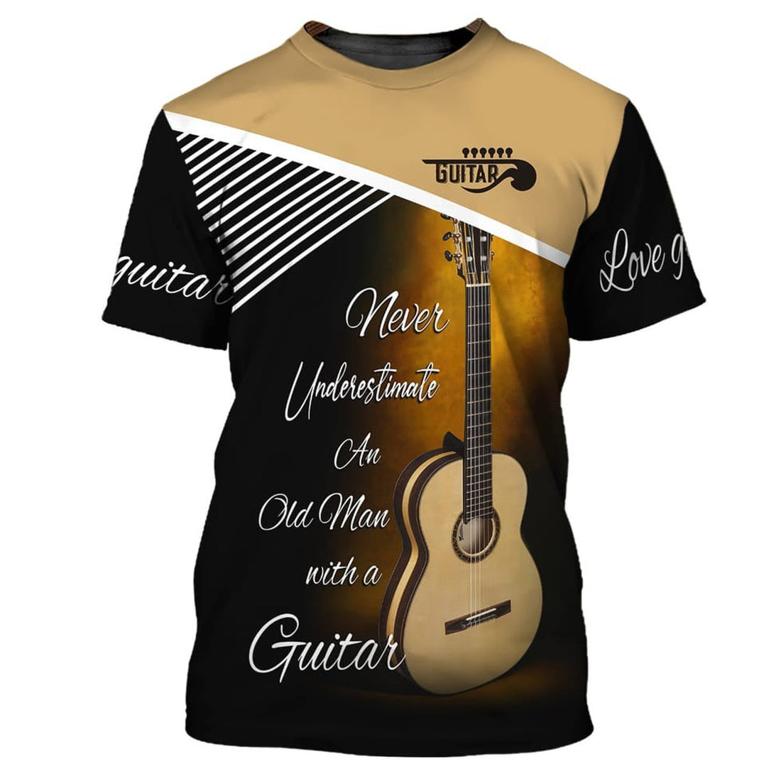 FUNSTUFFPRINT Old Man With Guitar 3D Shirt, Love Guitar T-Shirt, Men's Guitaris3D T-shirt