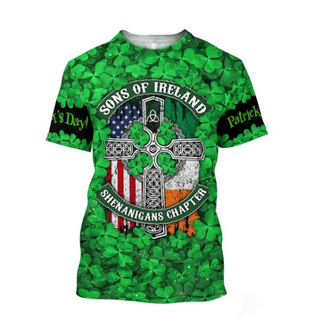 American St Patrick Day Unisex 3D Shirt Glitter Shamrock Shirt, Irish Skull Shirt