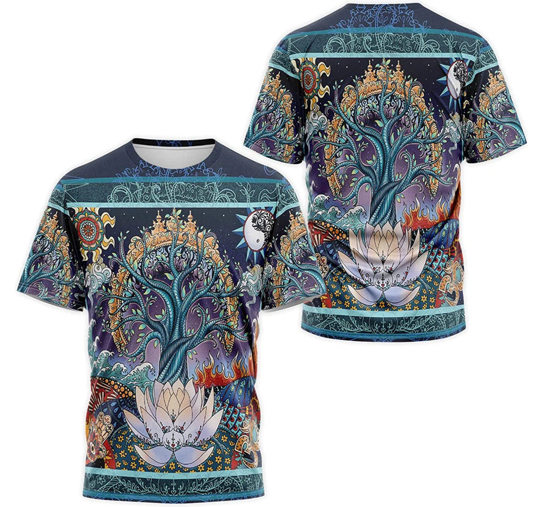 FUNSTUFFPRINT Personalized T-Shirt, Hoodie - Tree Sun Lunisolar Hand Lotus Flower Mandala Painting 3D T-shirt