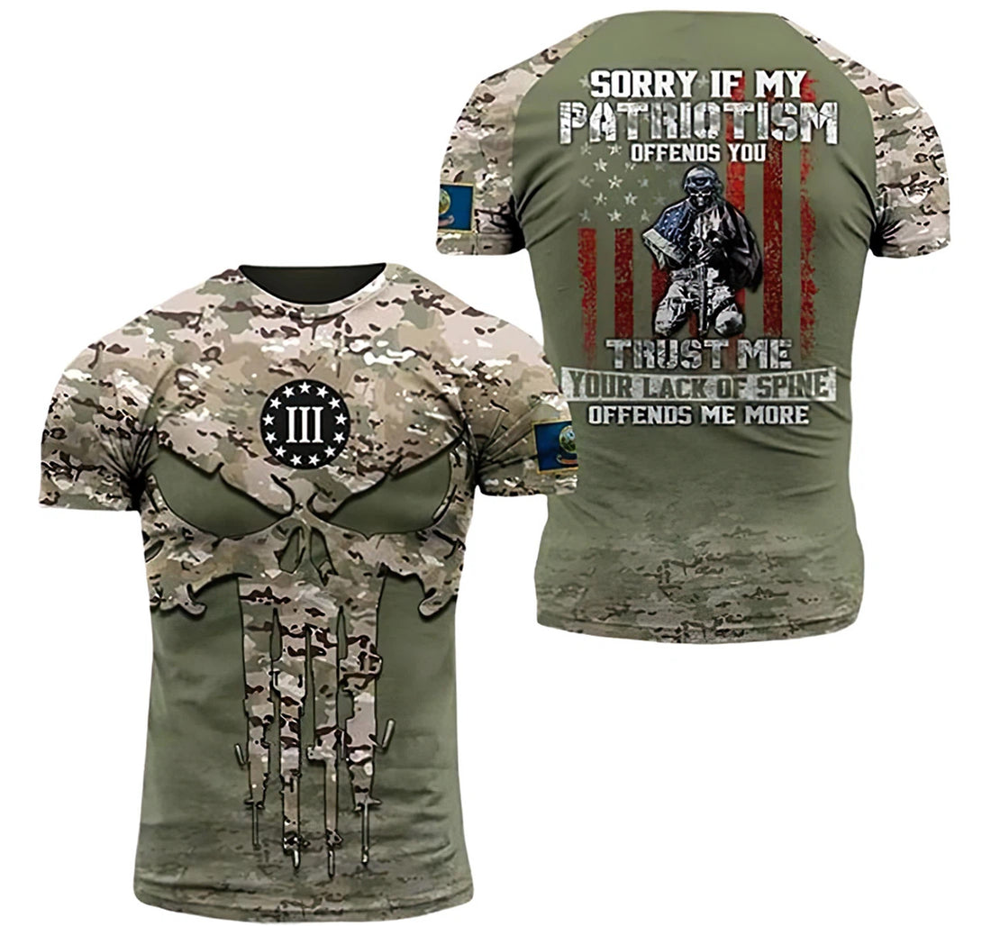 FUNSTUFFPRINT Personalized Sorry If My Patriotism Offends Youtrust Me Your Lack Of Spine Offends Me More Included - 3D Printed T-shirt