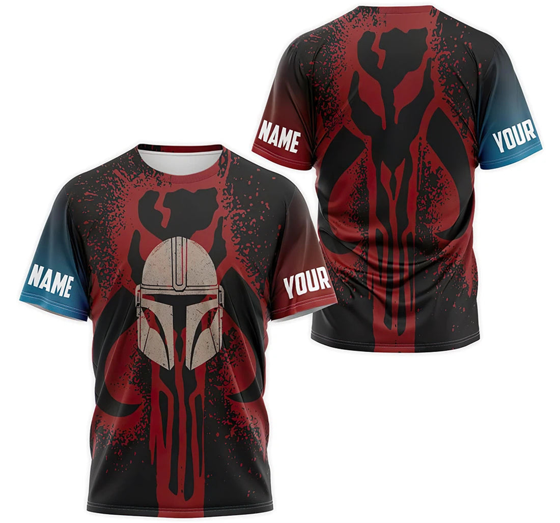 FUNSTUFFPRINT T-Shirt, Hoodie - Custom Name Red Mandalorian 3D T-shirt
