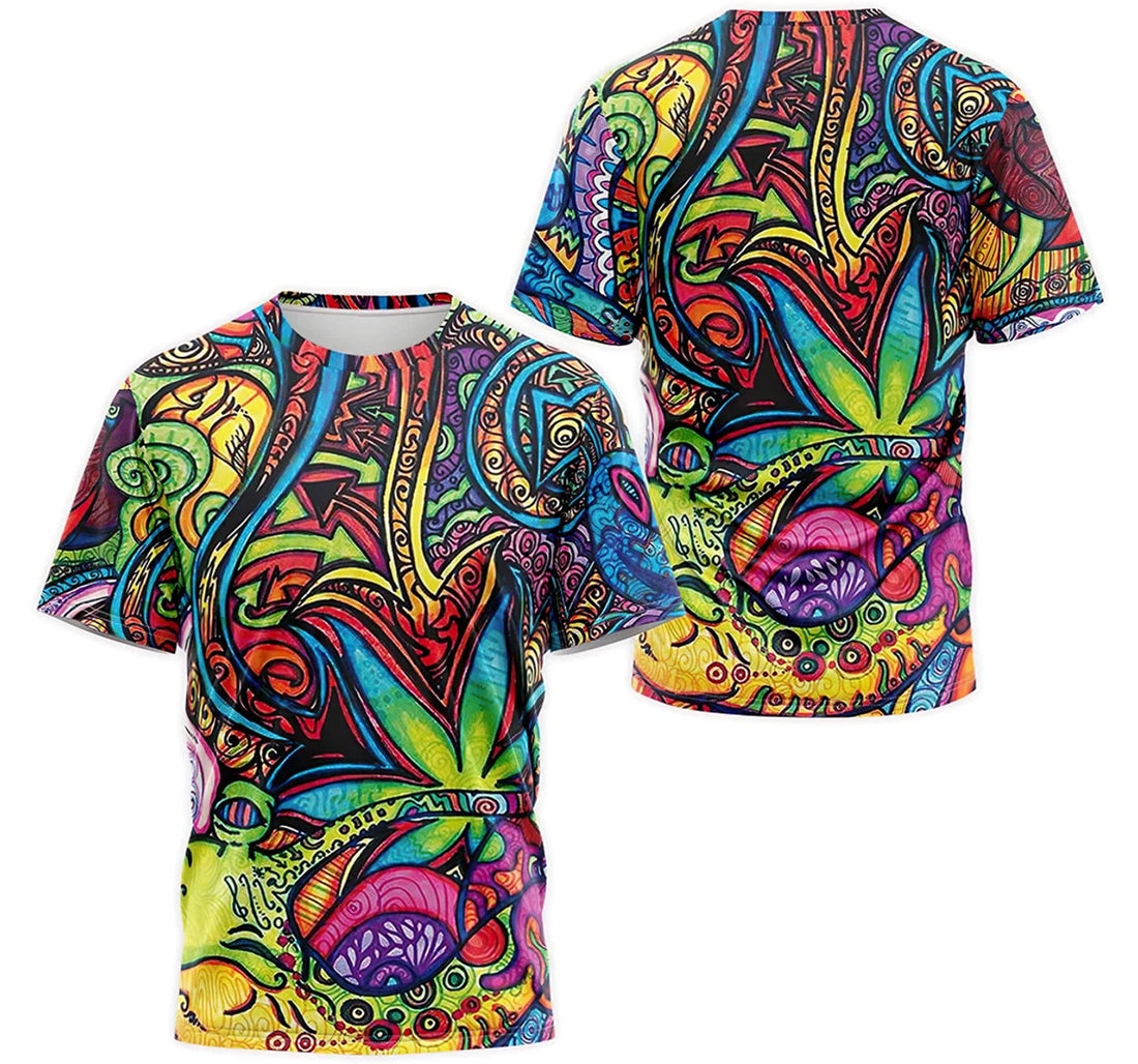 FUNSTUFFPRINT Personalized T-Shirt, Hoodie - Hippie Multicolor Canabis Weed 3D T-shirt