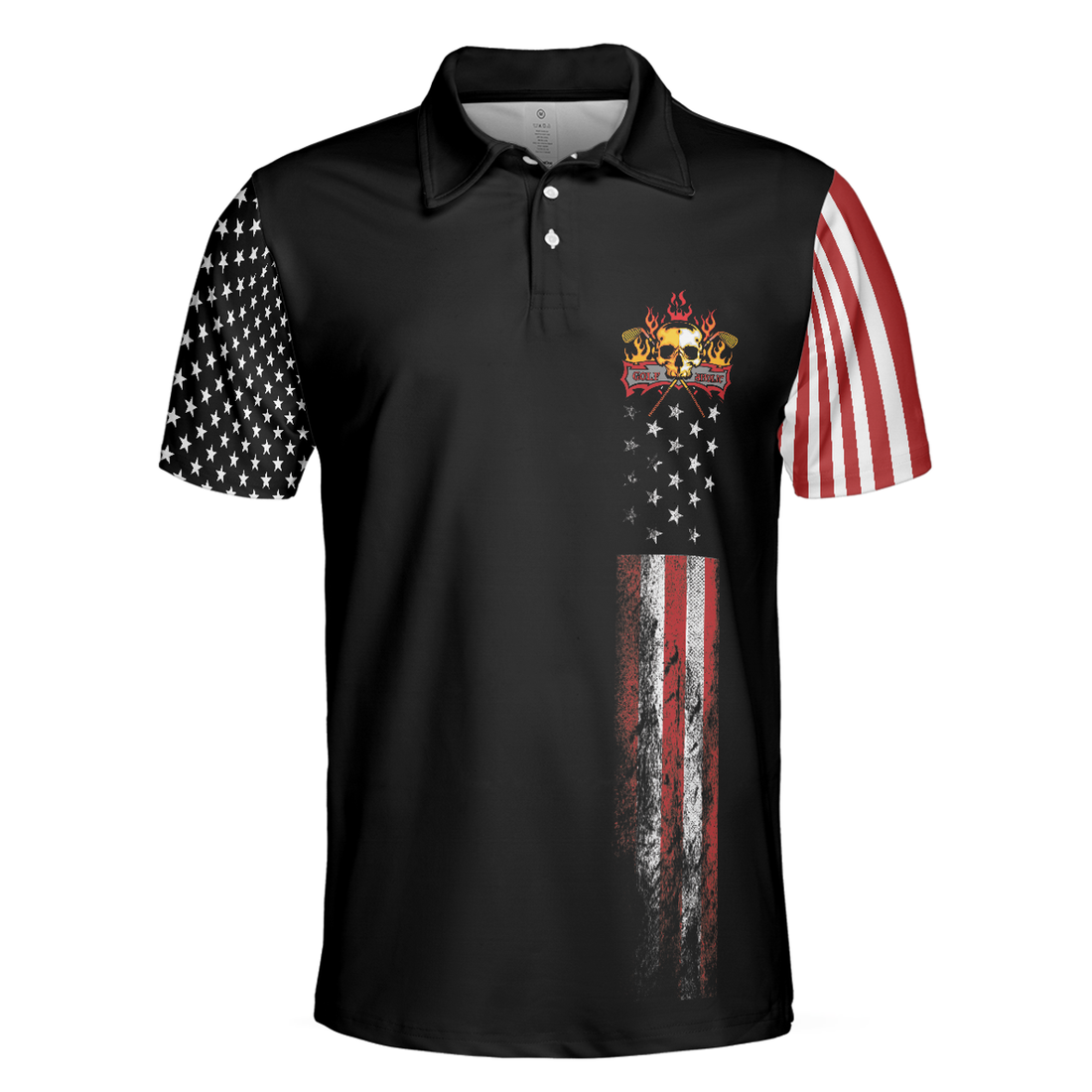 8-ball American Flag Short Sleeve Pattern Wet Paint Skull Golf Polo Shirt, Dark Theme American Flag Polo Shirt, Best Golf Shirt For Men