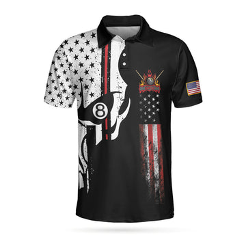 Custom Billiards Custom Men Polo Shirt 8-ball Mafia Skull Billiards Pool Custom Polo Shirt, Personalized American Flag Billiards Polo Shirt