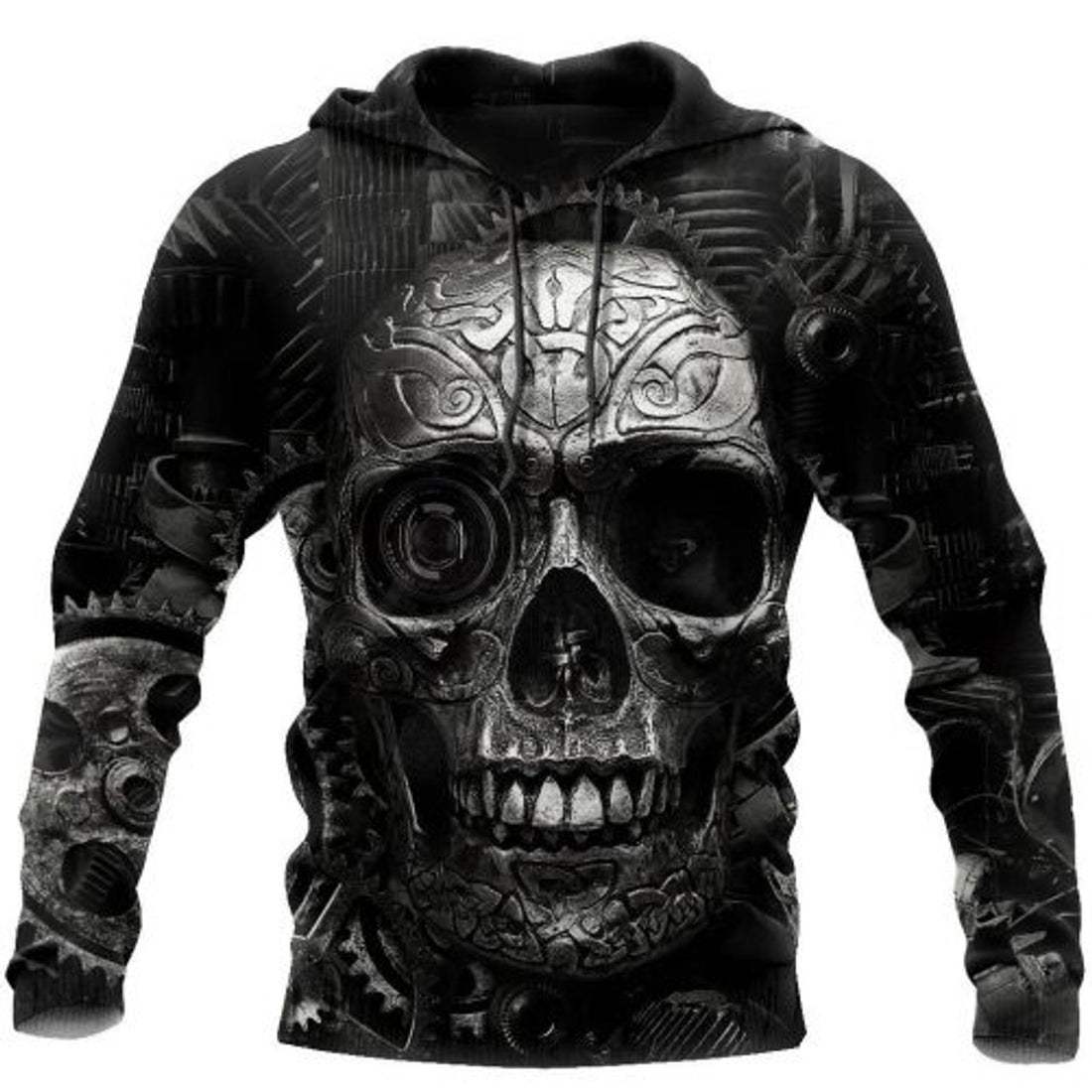 FUNSTUFFPRINT Mechanic Skull 3D Hoodie For Men And Women Black 3D Hoodie and Zip Hoodie