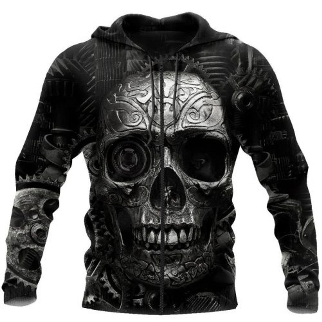 FUNSTUFFPRINT Mechanic Skull 3D Hoodie For Men And Women Black 3D Hoodie and Zip Hoodie