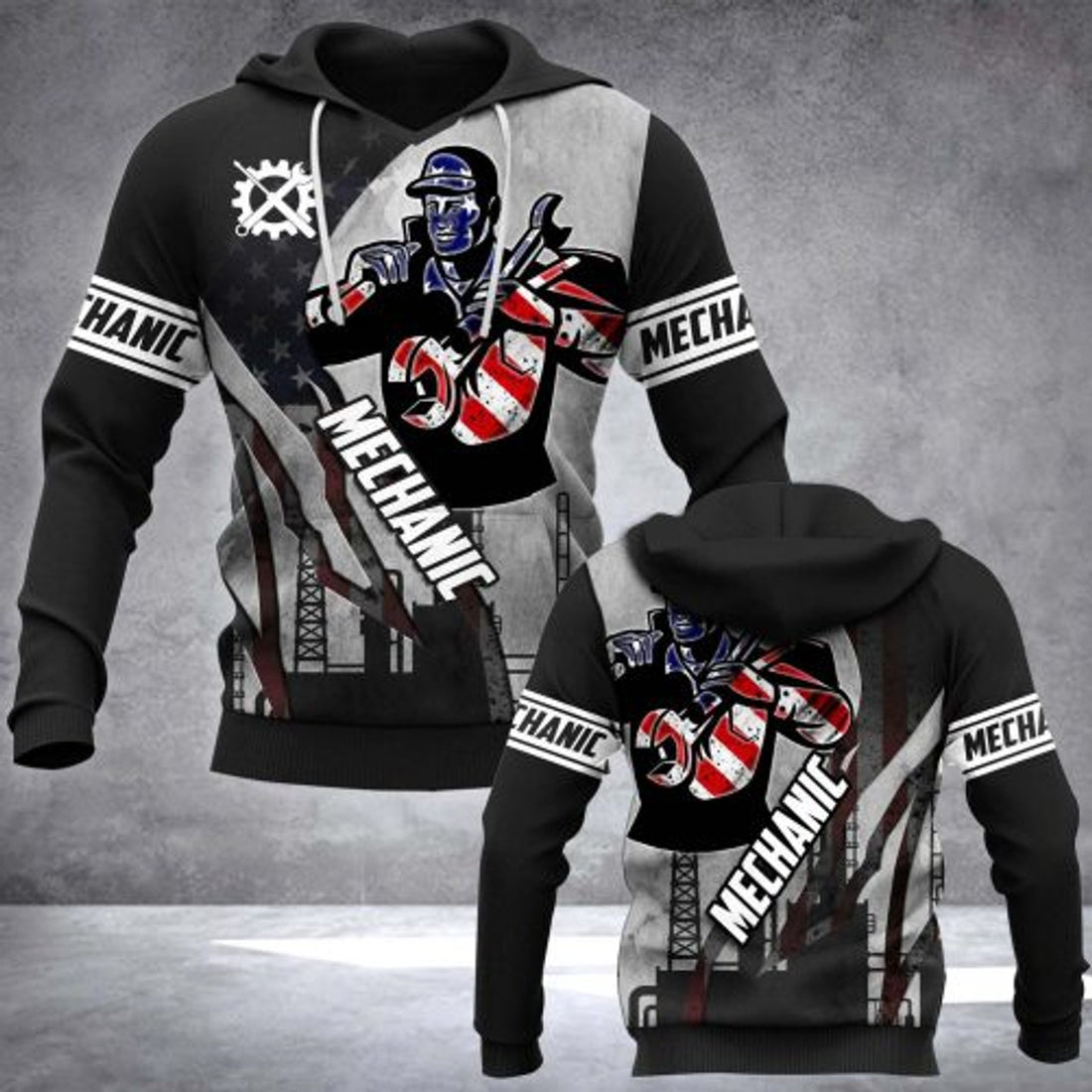 FUNSTUFFPRINT Mechanic 3D All Over Print Hoodie Black 3D Hoodie and Zip Hoodie