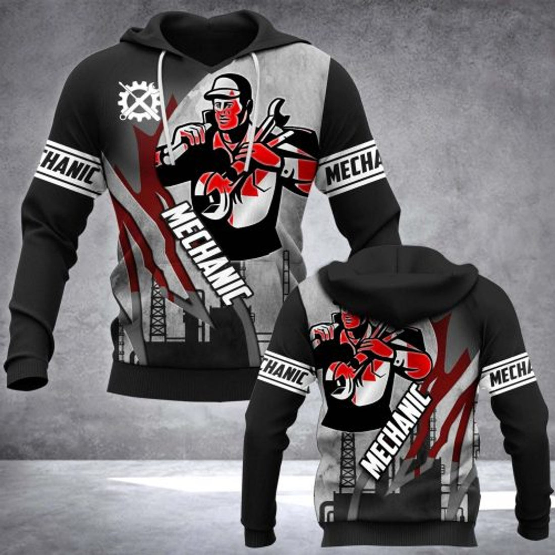 FUNSTUFFPRINT Mechanic 3D Hoodie For Men Black 3D Hoodie and Zip Hoodie