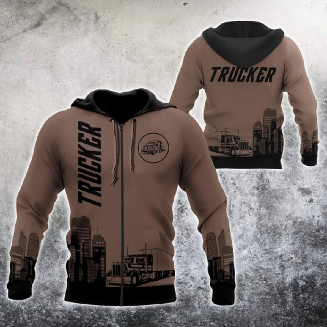 FUNSTUFFPRINT Trucker 3D Hoodie For Men And Women Brown 3D Hoodie and Zip Hoodie