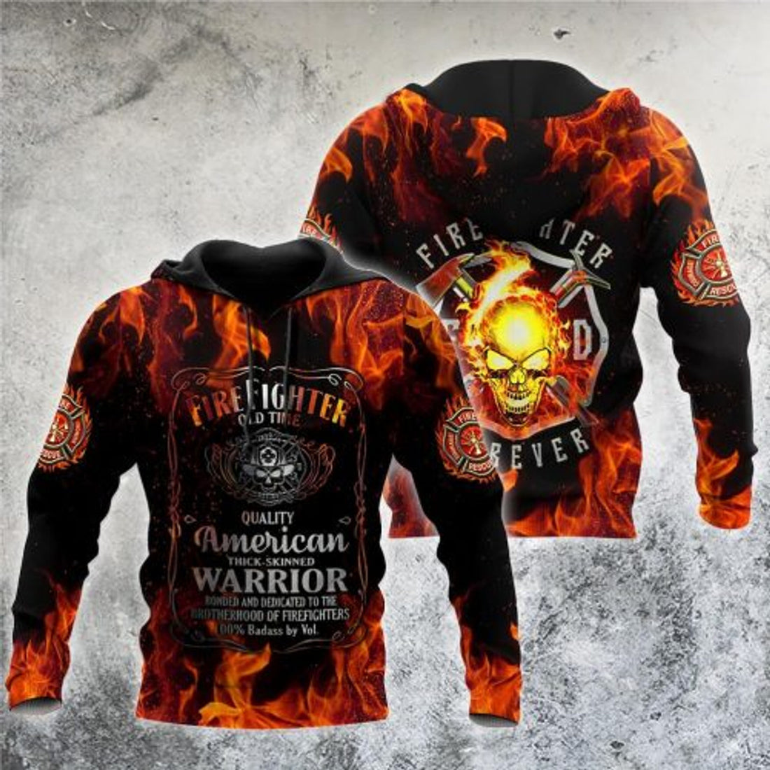 FUNSTUFFPRINT Firefighter 3D Hoodie Firefighter Old Time Quality American Thick Skinned Warrior 3D Hoodie and Zip Hoodie