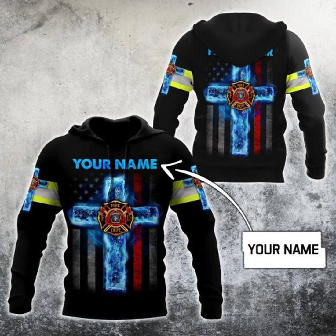 FUNSTUFFPRINT Personalized Firefighter 3D Hoodie Fire Dept Logo American Flag 3D Hoodie and Zip Hoodie