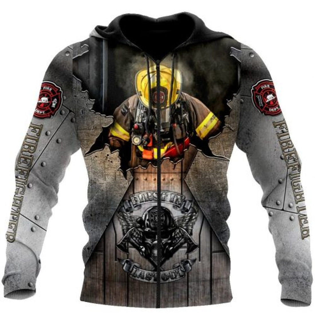 FUNSTUFFPRINT Firefighter 3D Hoodie First In Last Out 3D Hoodie and Zip Hoodie
