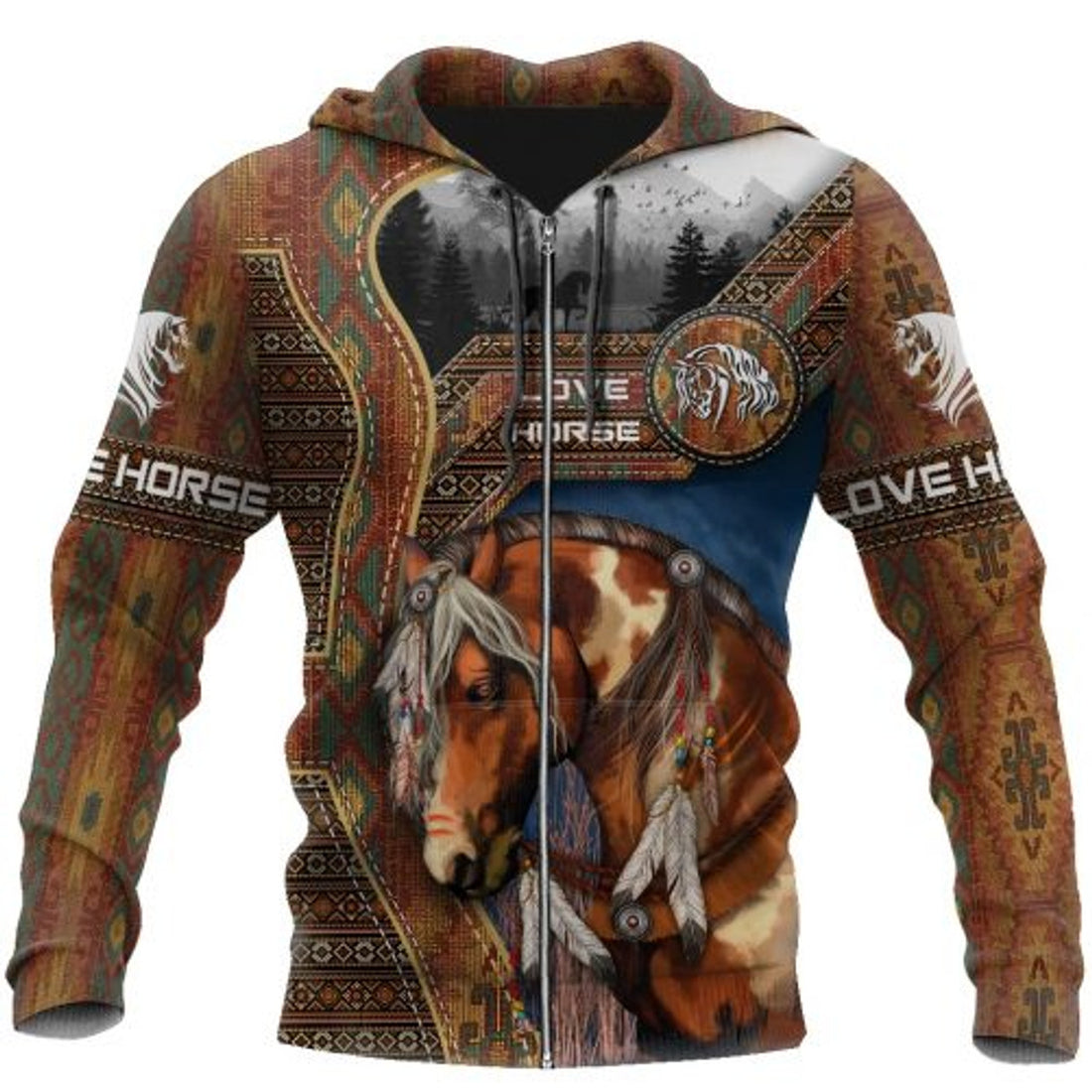 FUNSTUFFPRINT Native Horse Love Horse 3D Hoodie and Zip Hoodie