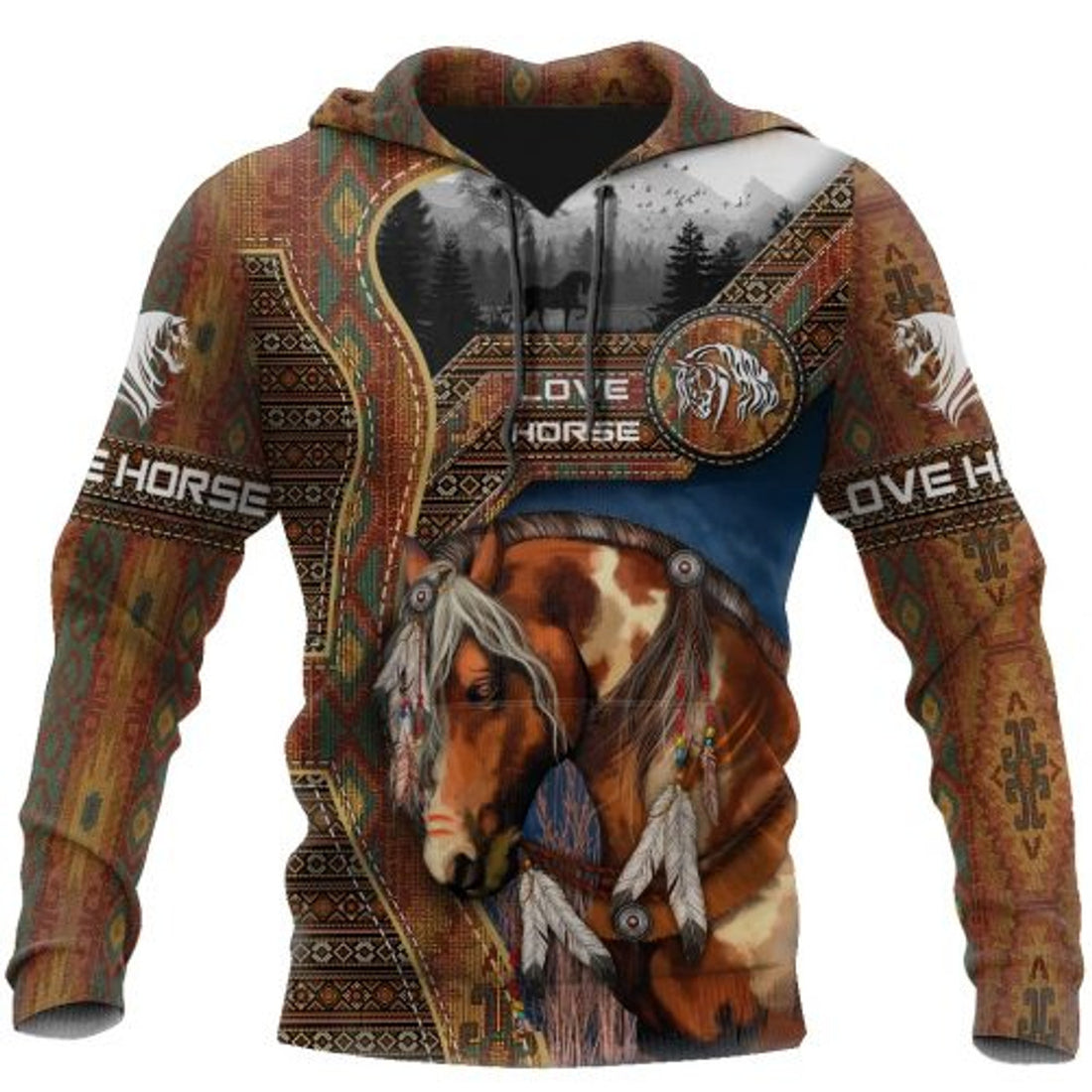 FUNSTUFFPRINT Native Horse Love Horse 3D Hoodie and Zip Hoodie