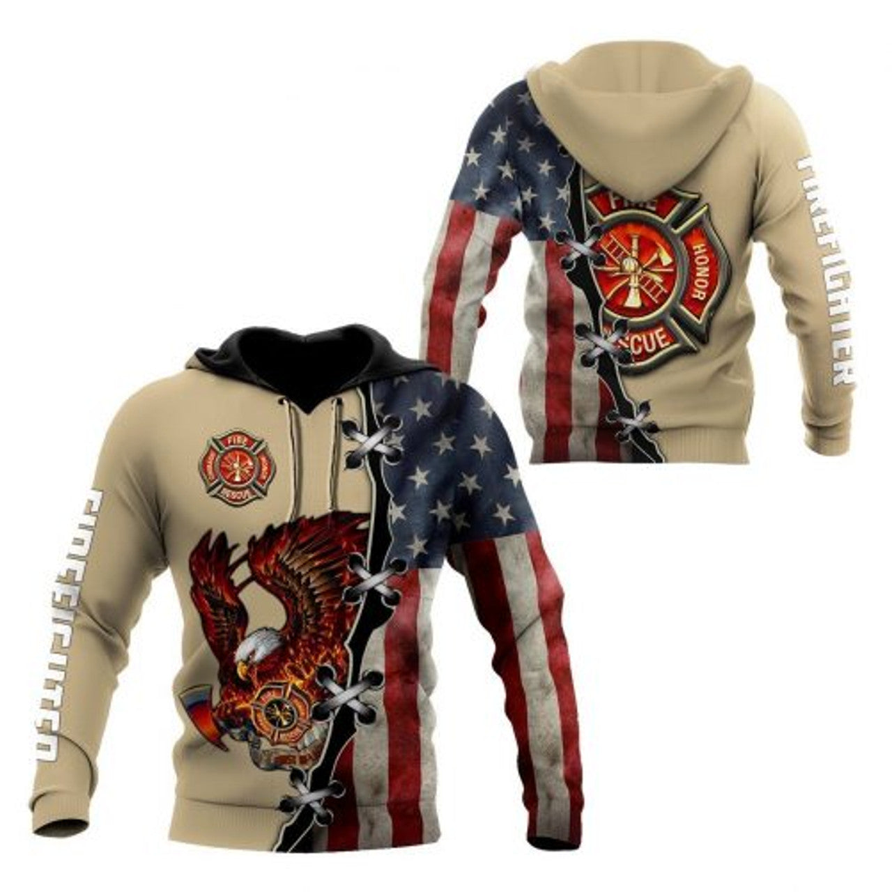 FUNSTUFFPRINT Firefighter 3D Hoodie Eagle 3D Hoodie and Zip Hoodie