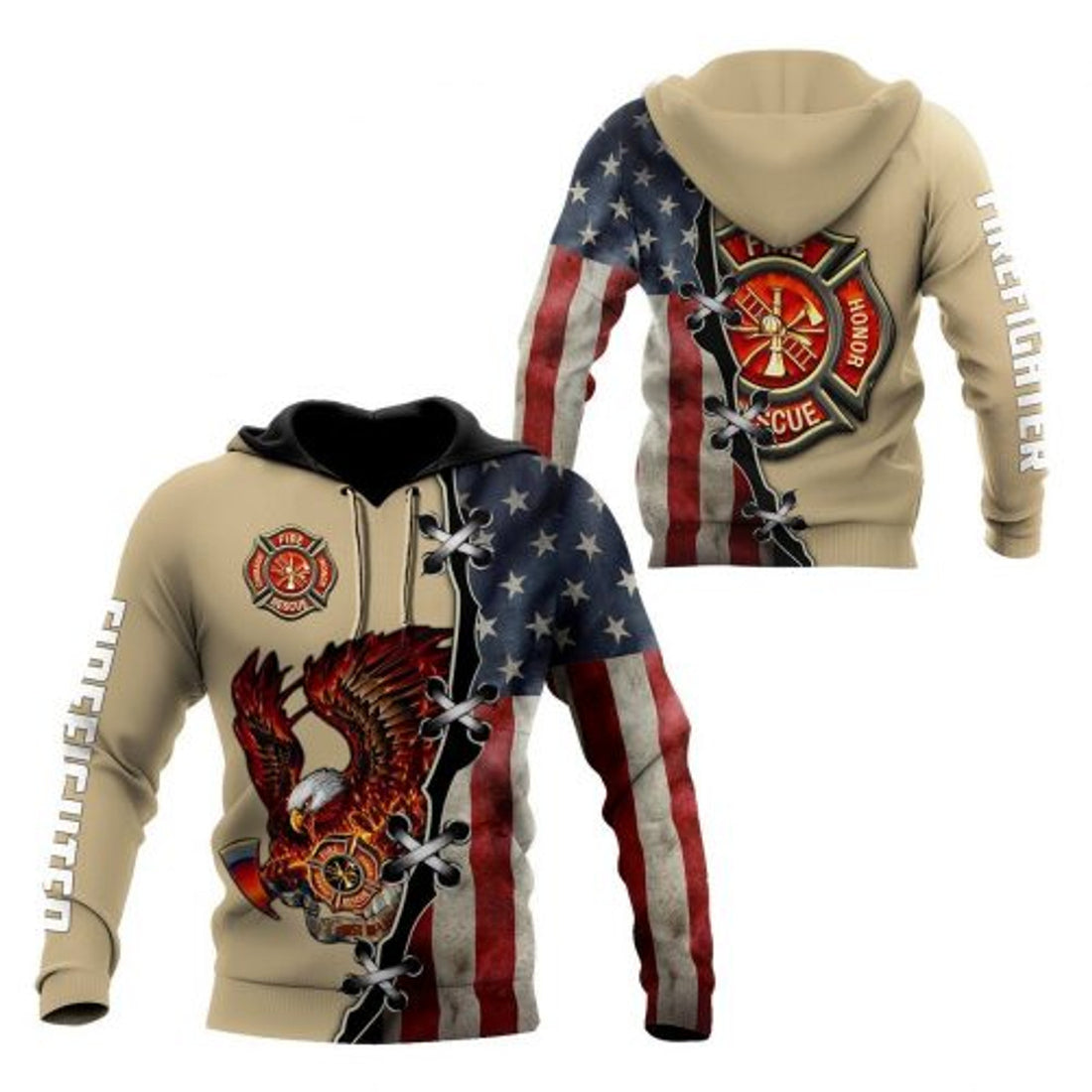 FUNSTUFFPRINT Firefighter 3D Hoodie Eagle 3D Hoodie and Zip Hoodie