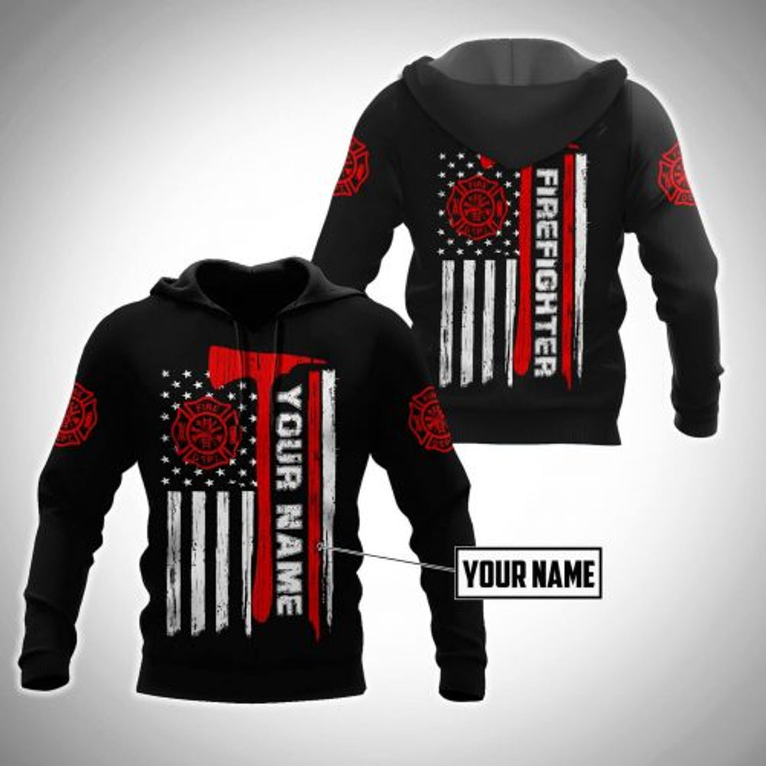 FUNSTUFFPRINT Personalized Firefighter 3D Hoodie For Men Fire Dept Logo 3D Hoodie and Zip Hoodie