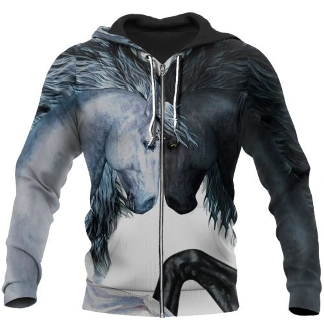 FUNSTUFFPRINT Horse 3D Hoodie Back And White Horse 3D Hoodie and Zip Hoodie