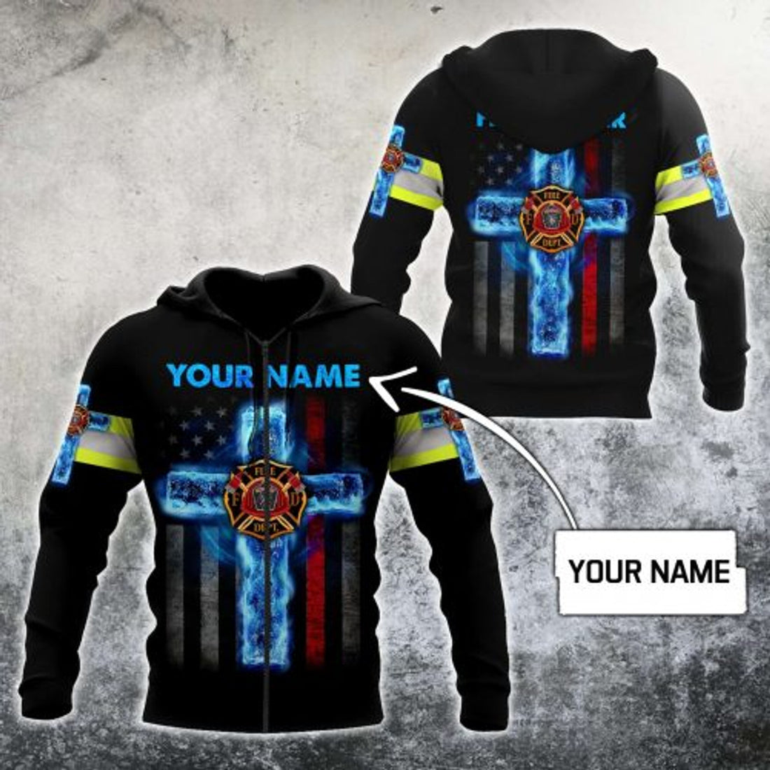 FUNSTUFFPRINT Personalized Firefighter 3D Hoodie Fire Dept Logo American Flag 3D Hoodie and Zip Hoodie